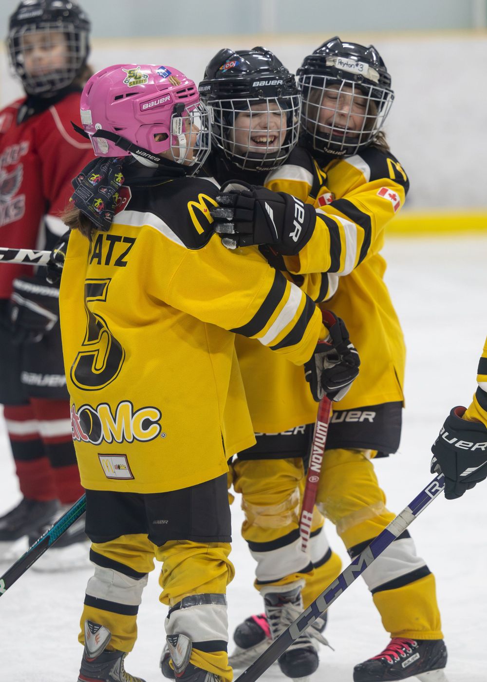 Stoney Creek Sabres Girls hockey players during game