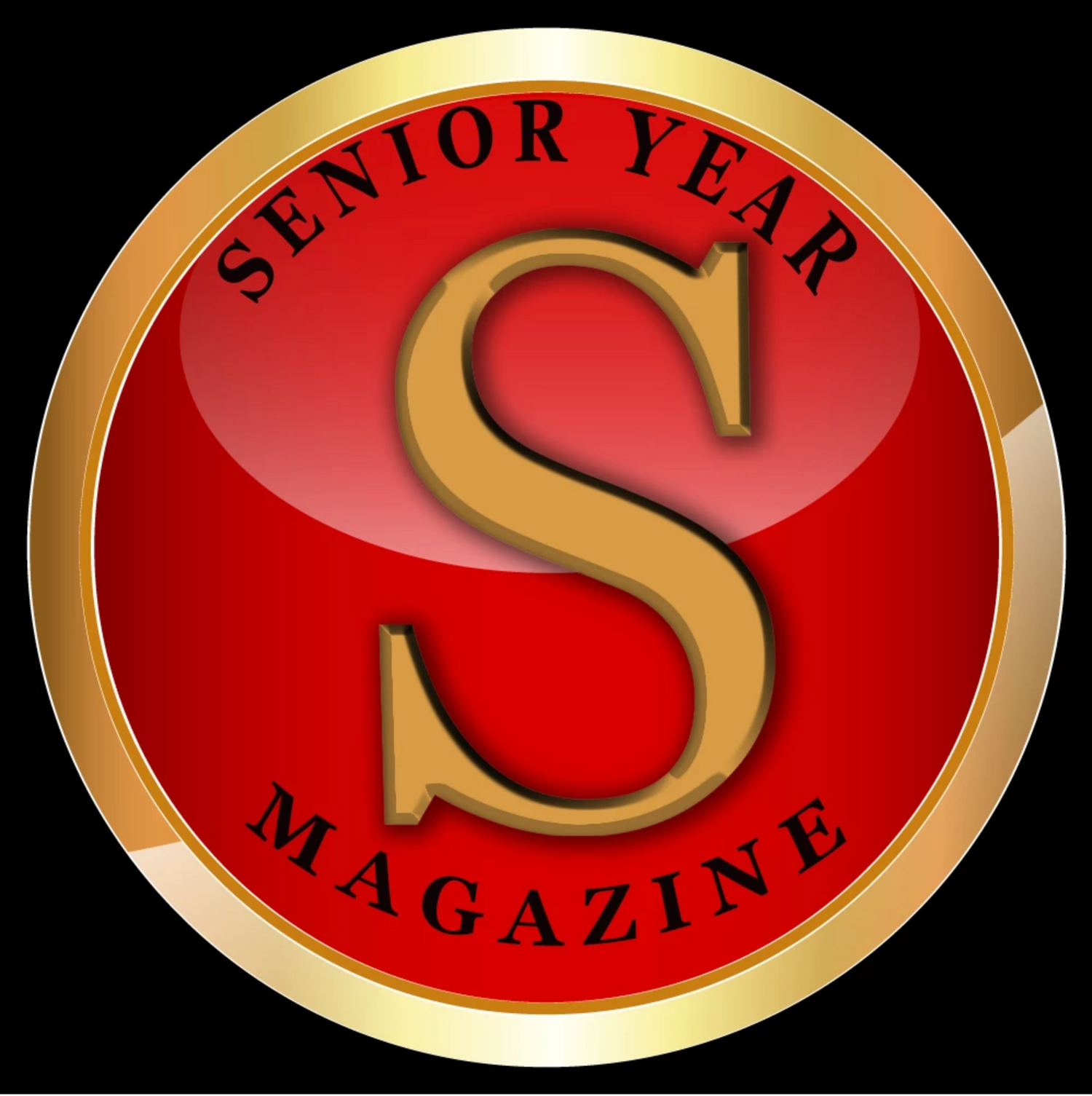 Red and gold oval logo design for Senior Year Magazine.