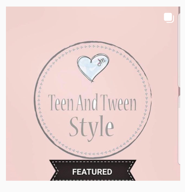 Pink circular logo design for Teen and Tween Style with heart icon and featured banner.