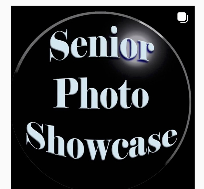 Black circular badges with white text displaying 'Senior Photo Showcase'.