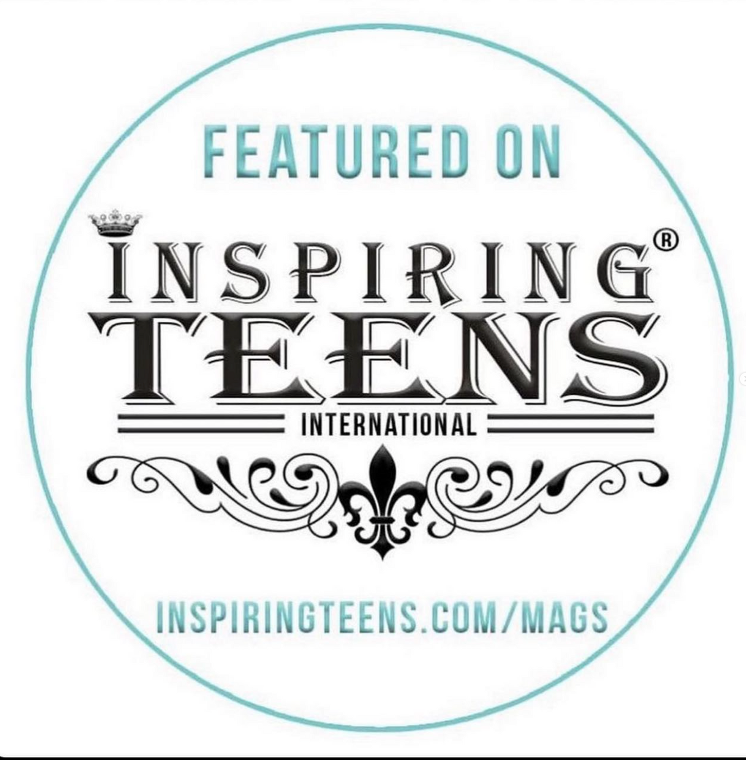Blue and white oval badges for Inspiring Teens website.