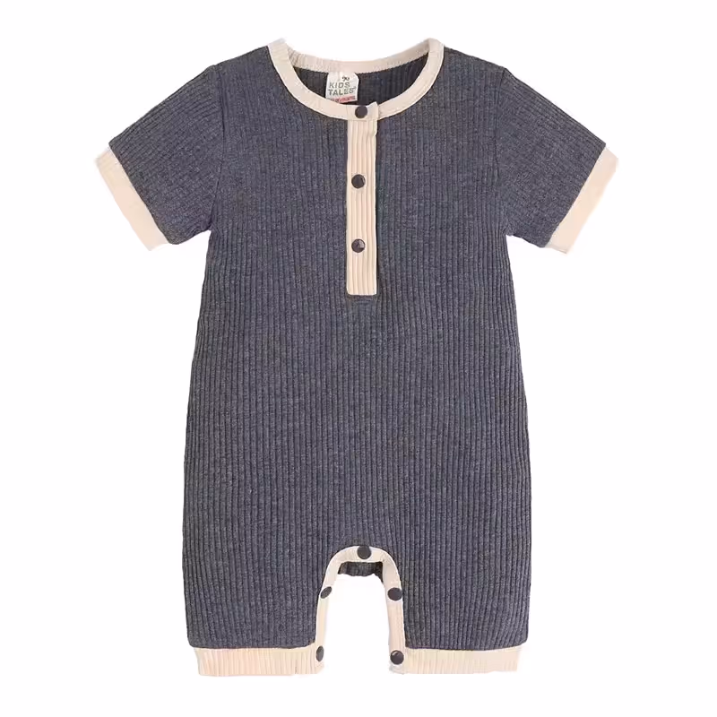 Cute gray with beige accents onesie available for boys in my client child closet.