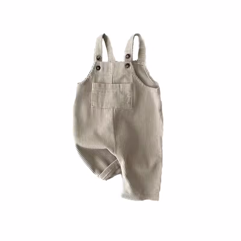 Cute gray overalls available for one year old boys.