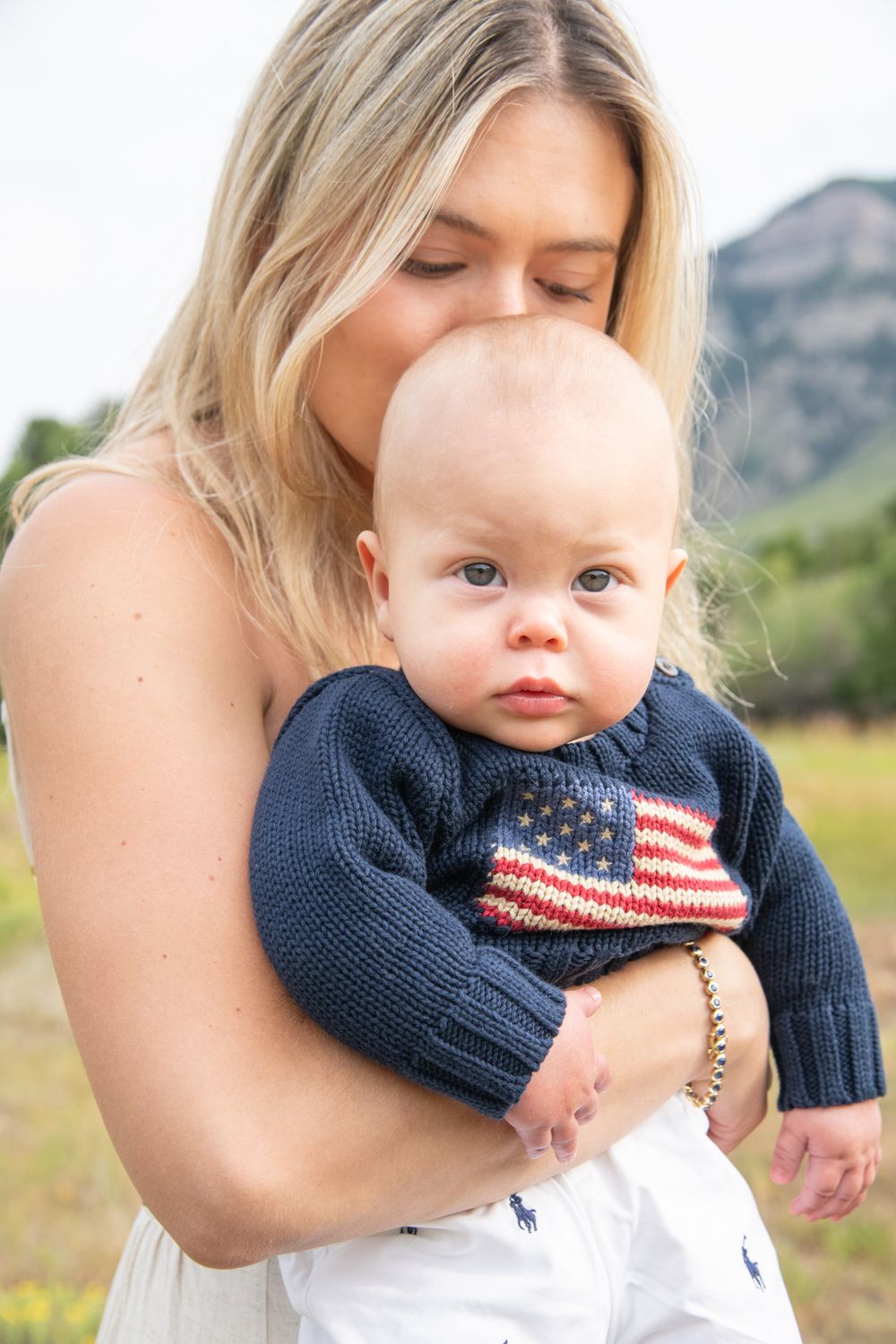 Sweet baby and mother portrait during chic and boho family photo session in Vail Colorado.