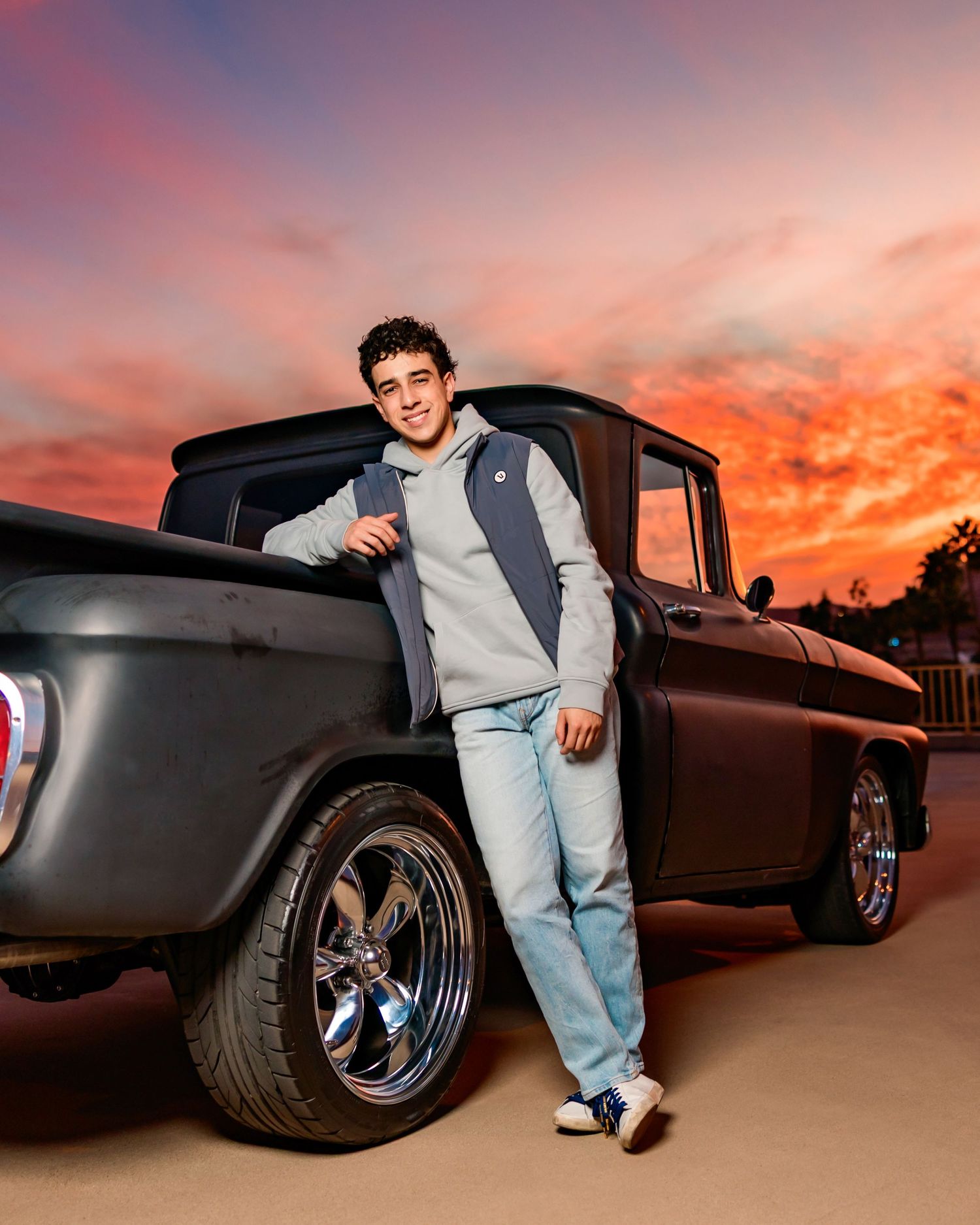 High school senior guy with a truck at sunset in Tucson, photographed by Tucson Senior Photographer