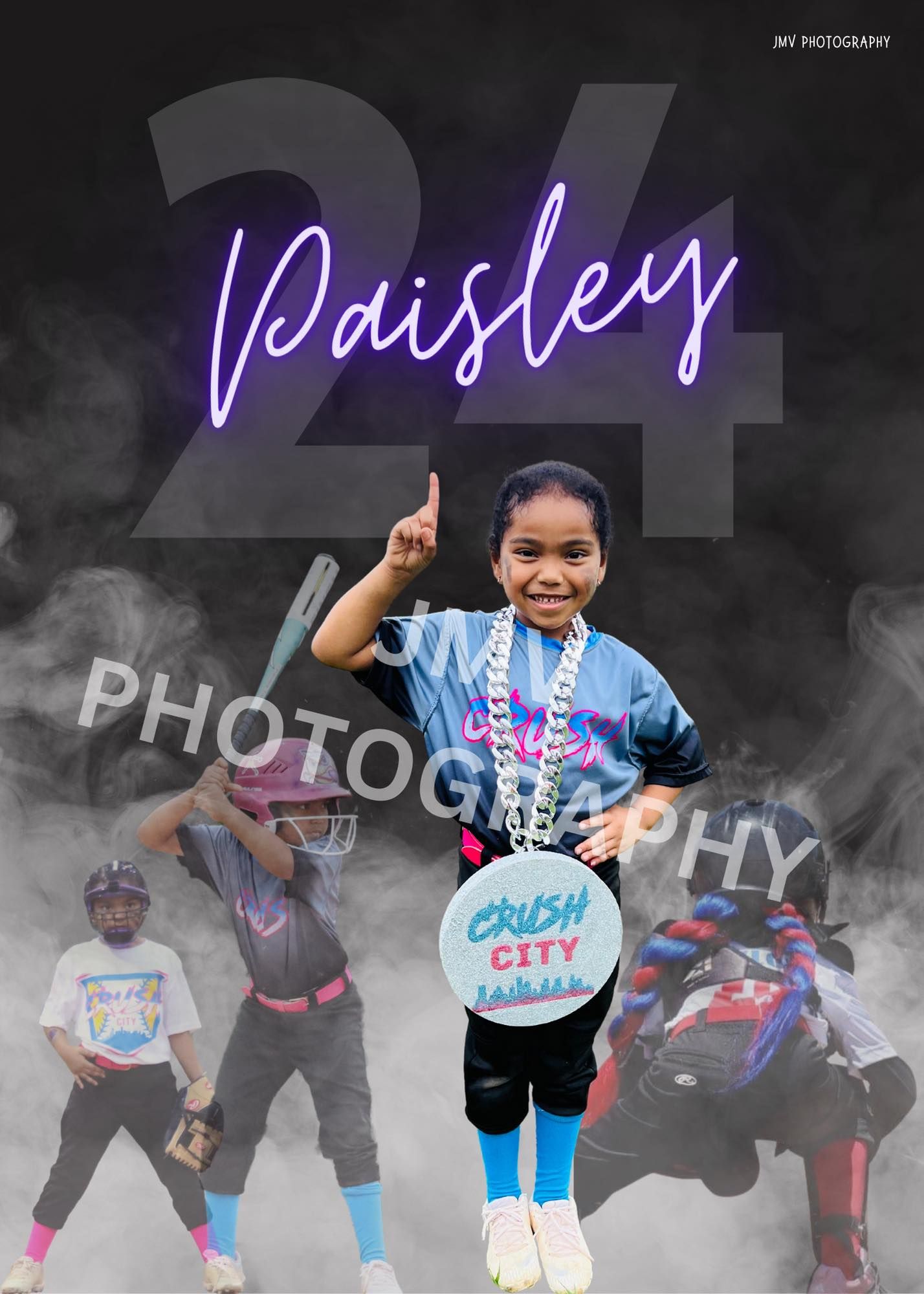 Youth softball player celebrating with victory poses in dynamic sports photography sequence.