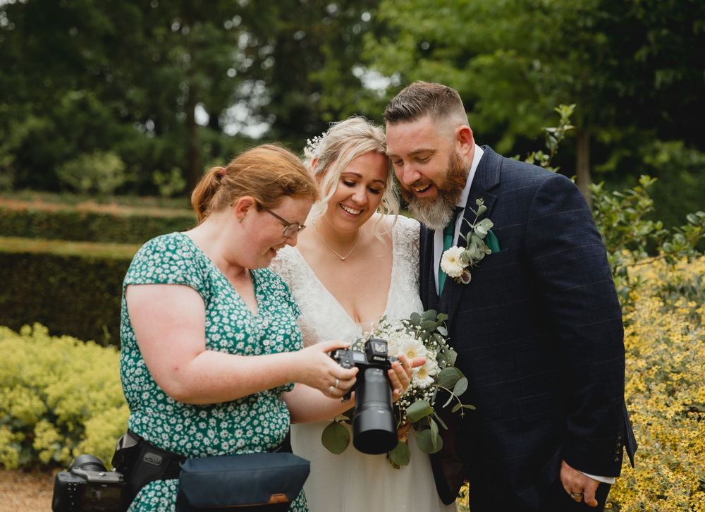Six sequential photos show a champagne bottle being opened and sprayed during an outdoor celebration in a garden setting.