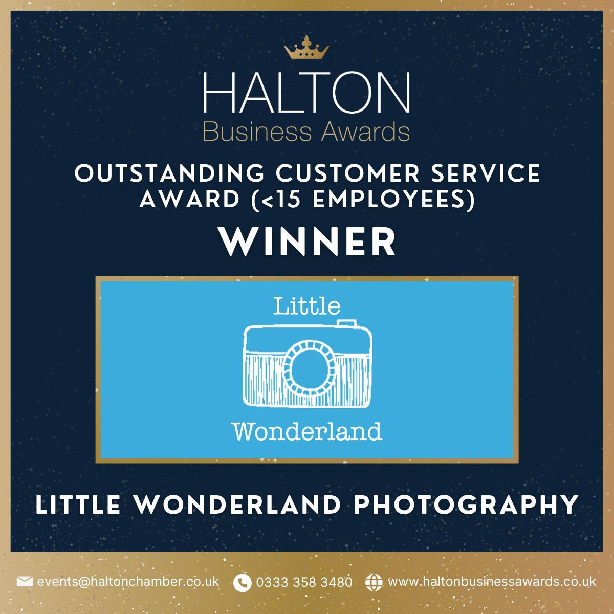 Little Wonderland Photography is the winner of the Halton Business Awards Outstanding Customer Service Awards 2026