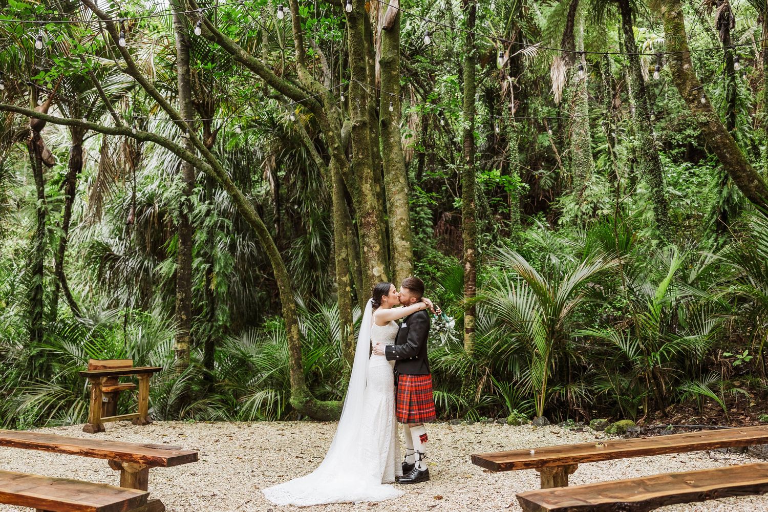 Irish Couple dancing at the ceremony area at forest area at Bridgewater Estate in AUckland