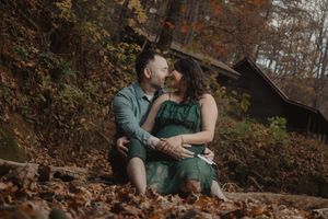 Romantic couple's photography session showing intimate moments in autumn setting.