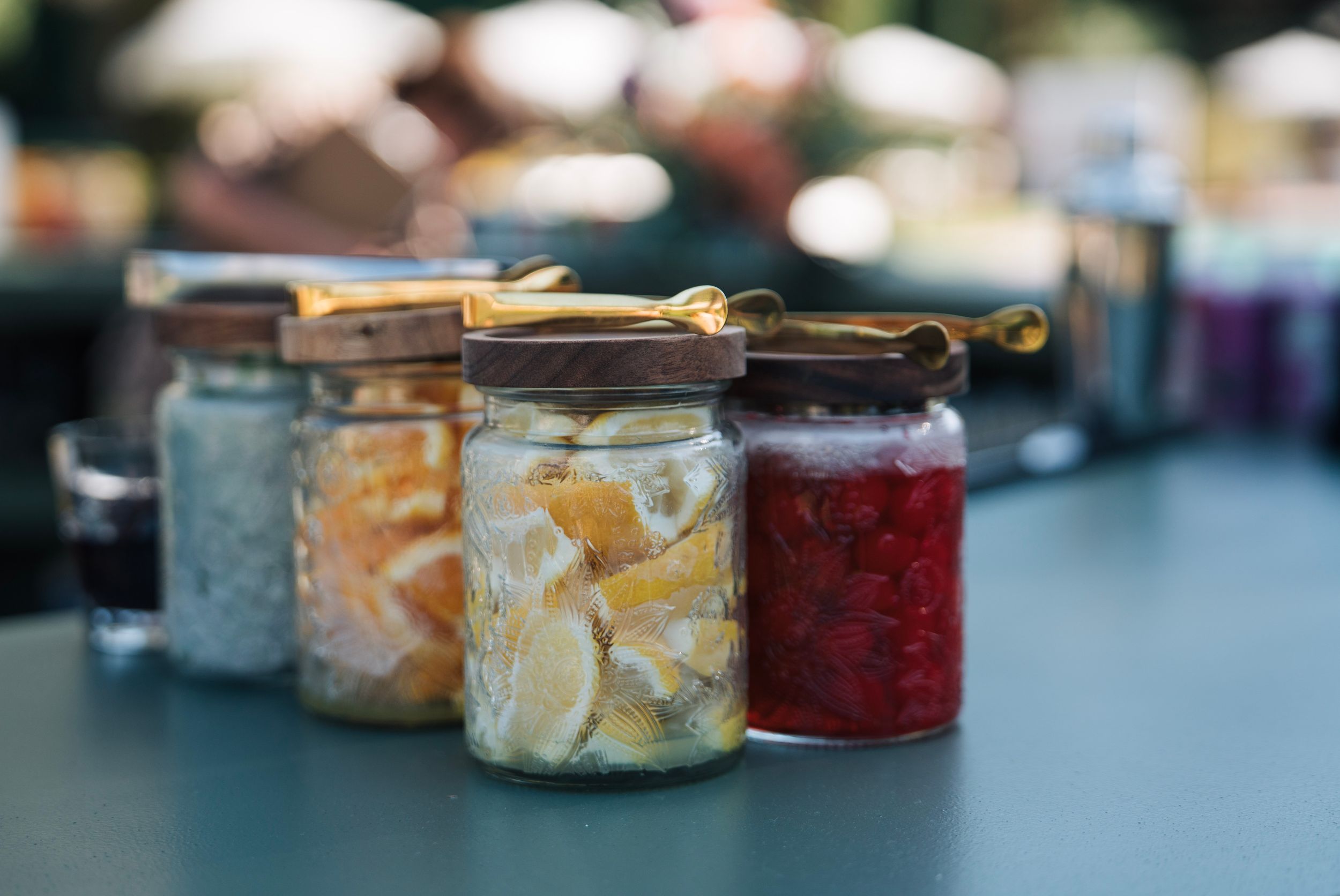 Nicely photographed jars of fruit for a drink stand. Bay area photography for all sorts of business needs