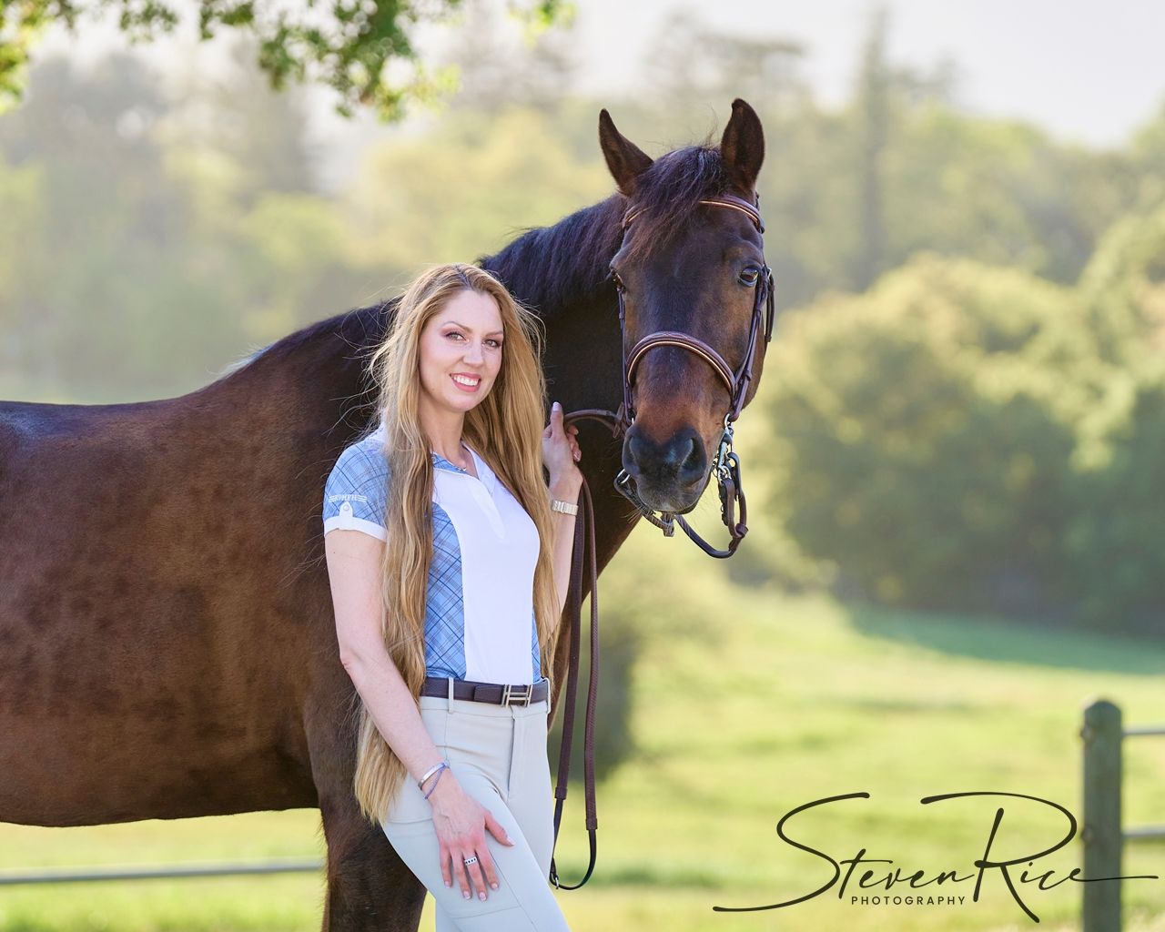 Portrait of an equestrian with her horse, at the Horse Park at Woodside