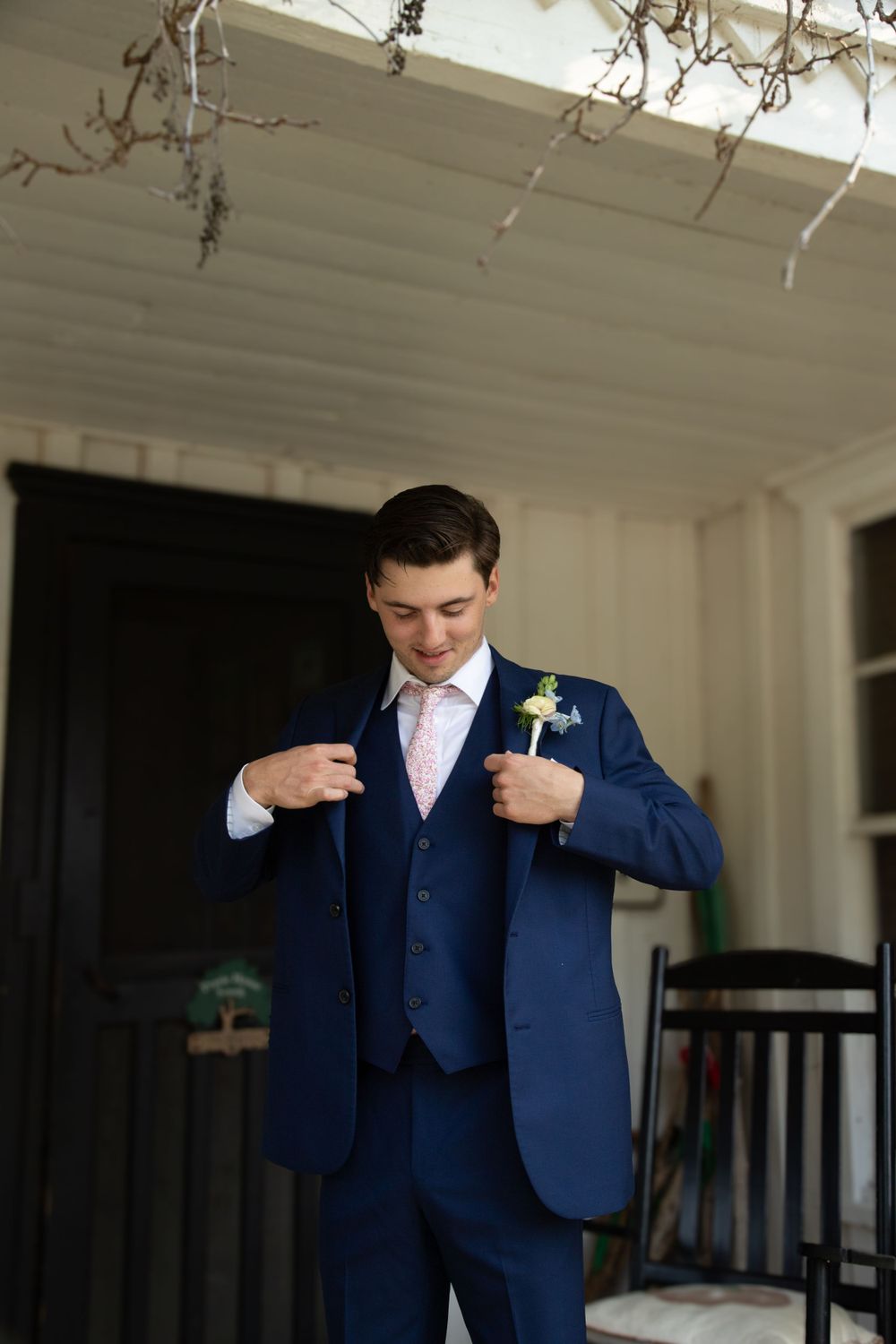 Groom Putting on Jacket, Garden Wedding in Stephenville Texas,  Stephenville Couples Photographer, Erath County Wedding Photographer,
