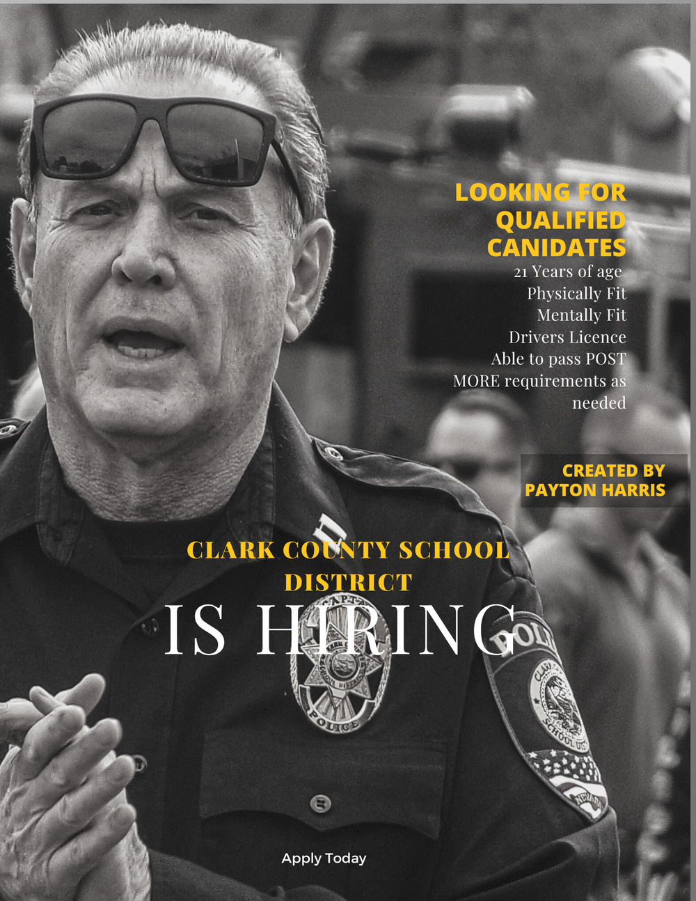 Black and white recruitment advertisement for Clark County School District positions.