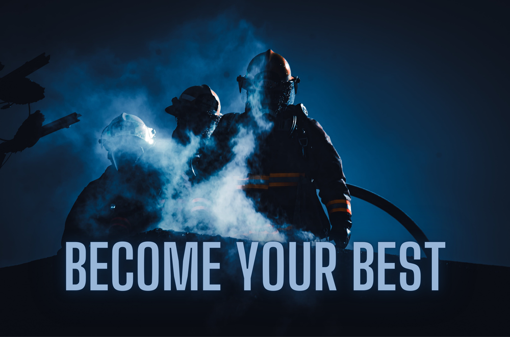 Silhouettes of emergency responders against dramatic blue lighting and smoke effects.