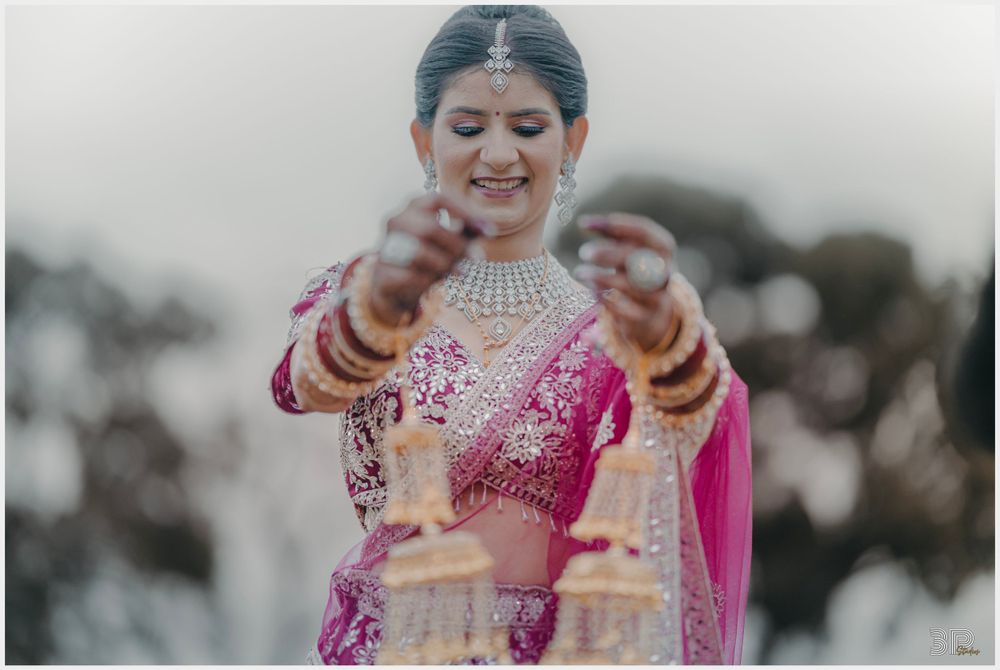 Close-up shot of traditional Indian bridal jewelry and accessories.
