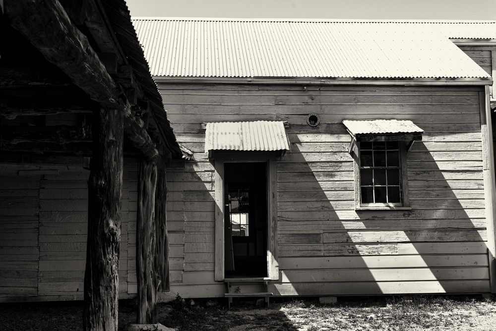 black and white old farm house