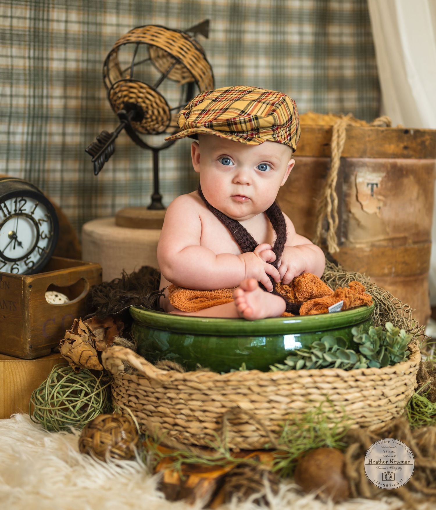 6 month baby boy milestone session in studio Silverhill Alabama little traveler custom creative set