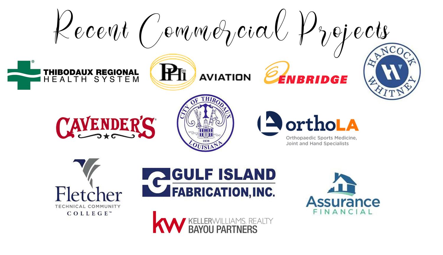 Collection of business logos including medical, aviation, energy and real estate companies.