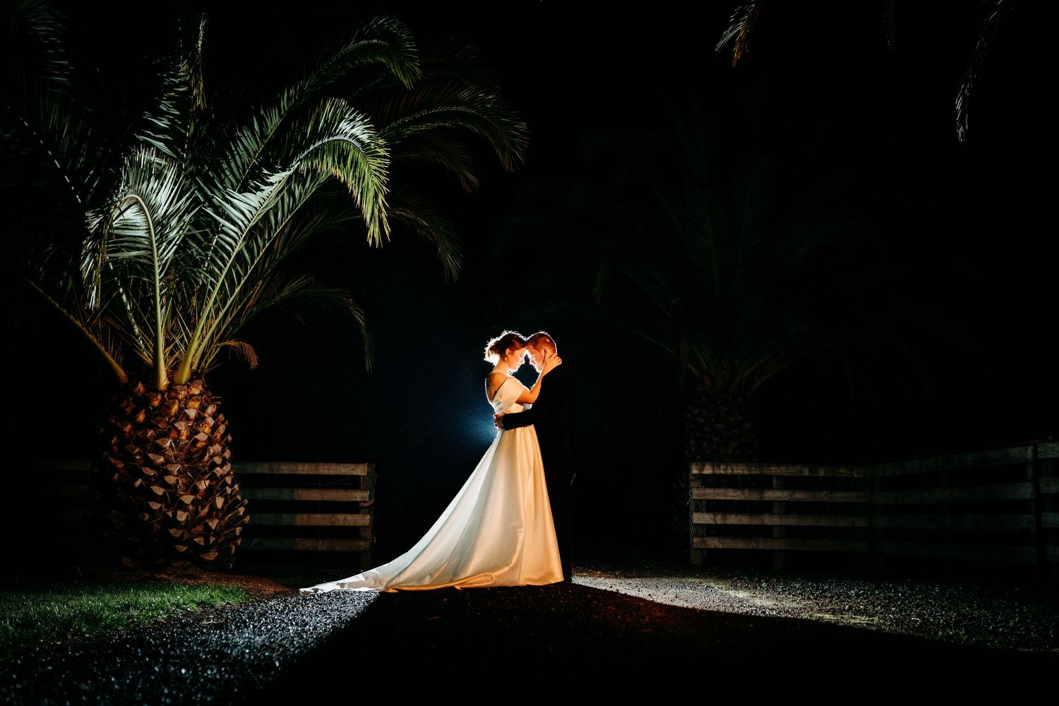 Beautiful wedding moment captured against a rolling countryside landscape with flowing veil.