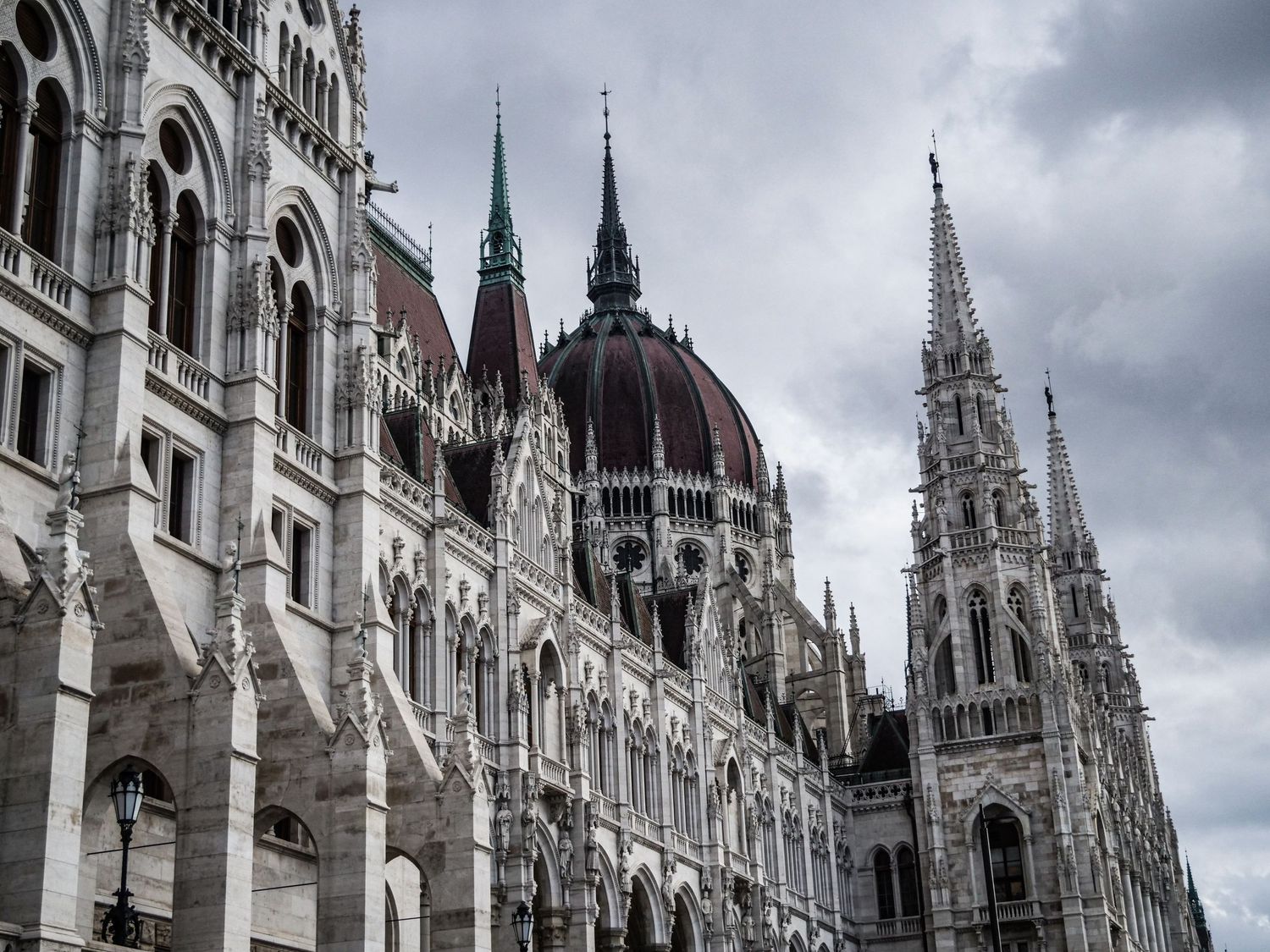 Close-up of the Parliament Buildings in Budapest, Hungary.