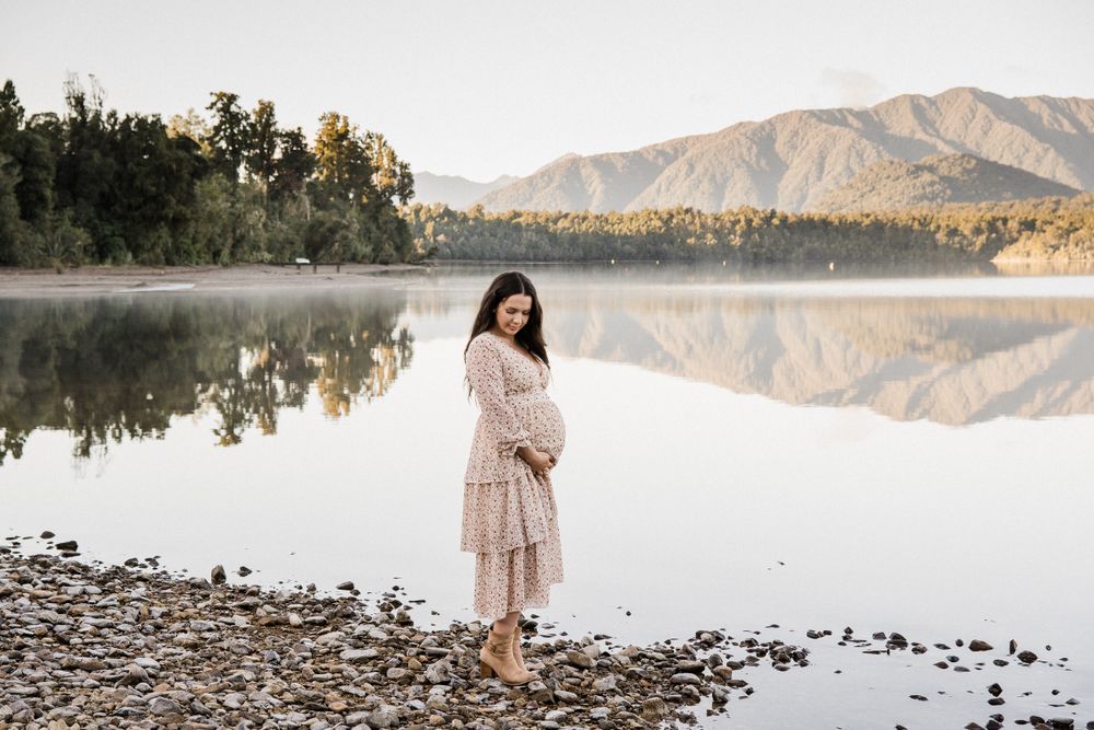 pregnant lady at Lake Kaniere, Hokitika on the West Coast of New Zealand