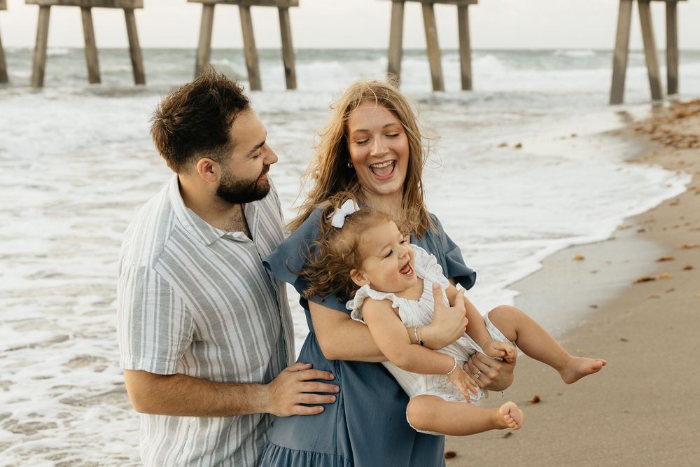 Family milestone session at the beach at sunrise. Jacksonville Family Photographer, Jacksonville Beach Family Photos - Lindsay McDow Photo