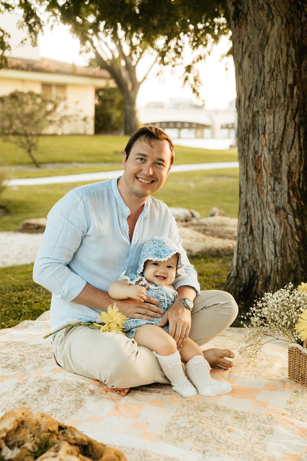 Natural, sunset family photos with golden light, a garden, and a toddler. Jacksonville Family Photographer - Lindsay McDow Photo
