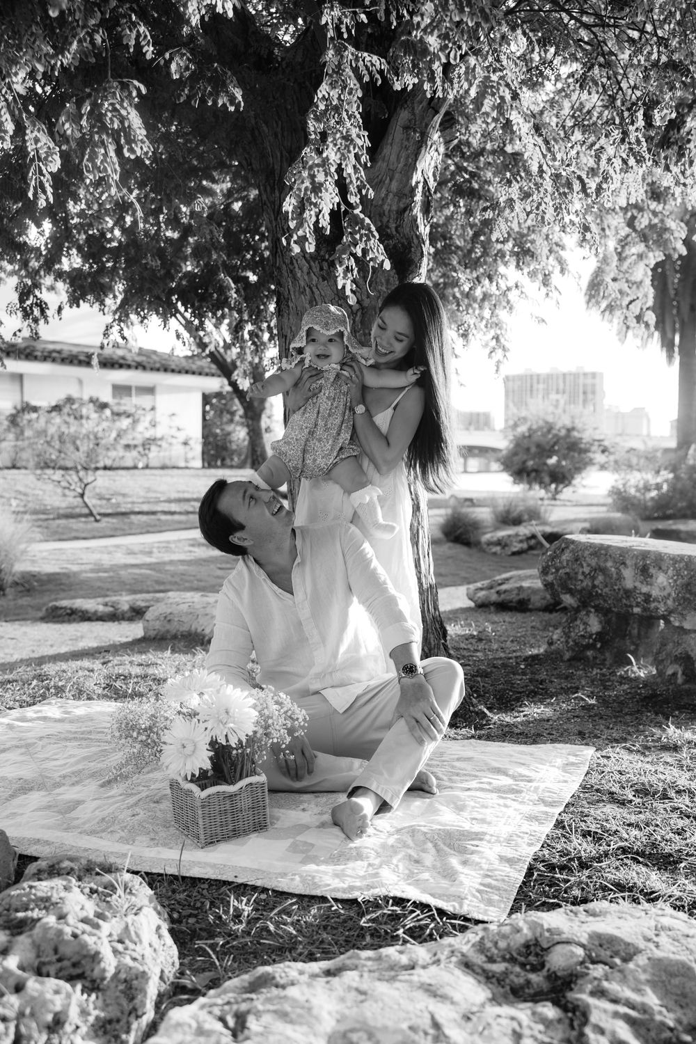 Natural, sunset family photos with golden light, a garden, and a toddler. Jacksonville Family Photographer - Lindsay McDow Photo