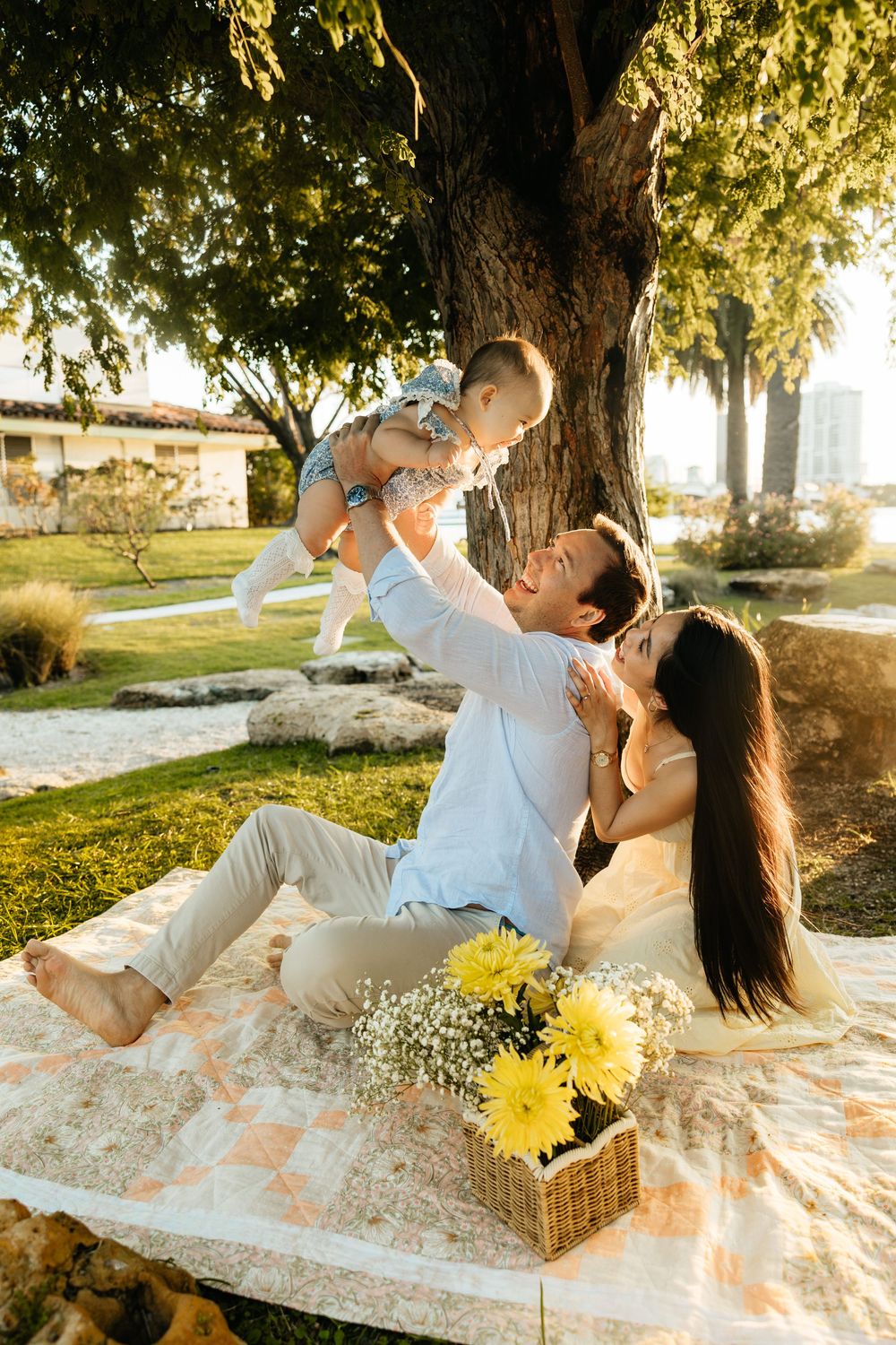 Natural, sunset family photos with golden light, a garden, and a toddler. Jacksonville Family Photographer - Lindsay McDow Photo