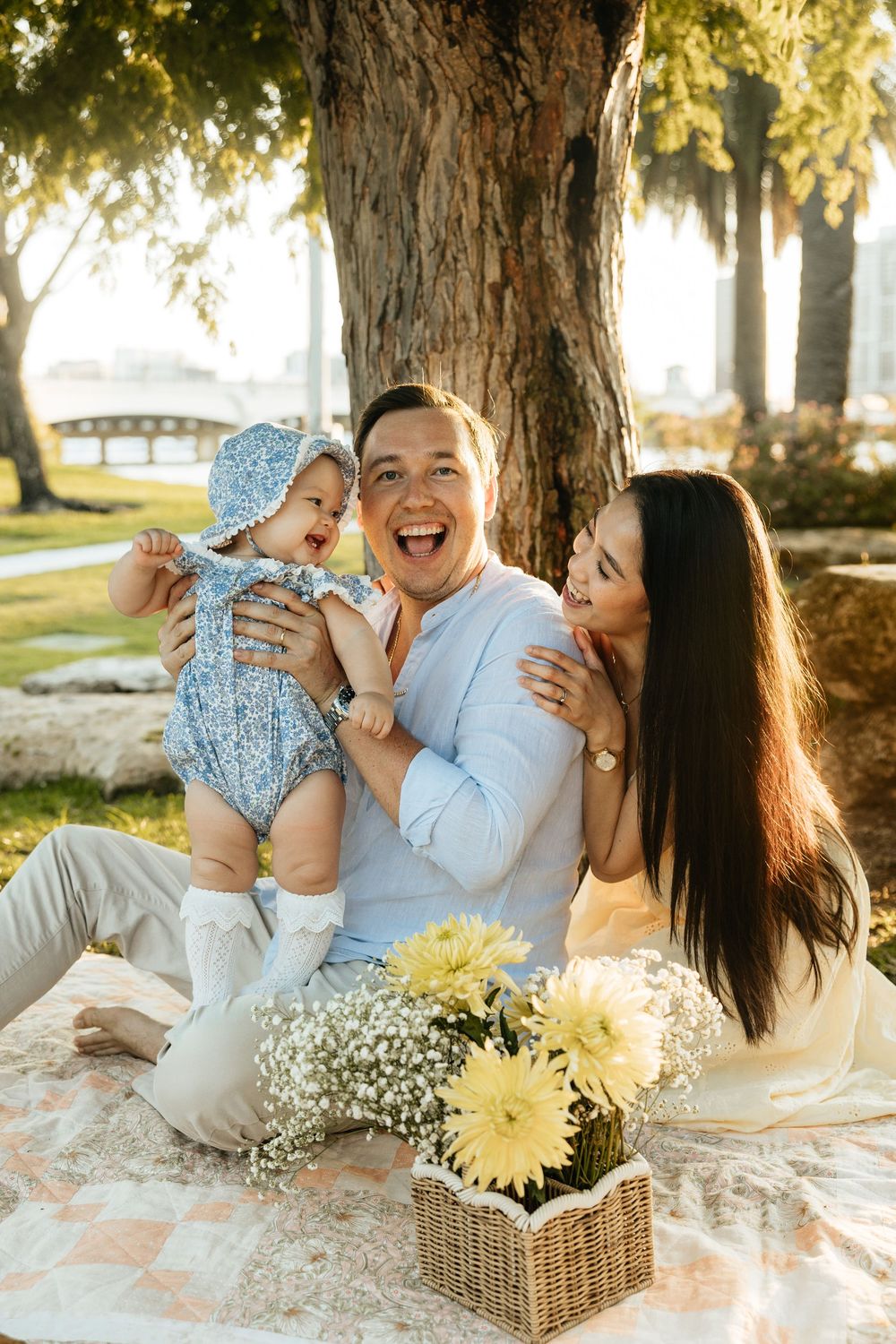 Natural, sunset family photos with golden light, a garden, and a toddler. Jacksonville Family Photographer - Lindsay McDow Photo