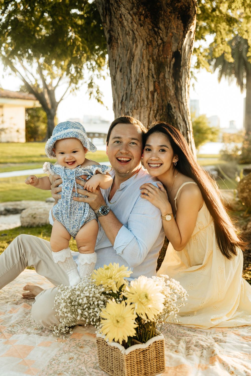 Natural, sunset family photos with golden light, a garden, and a toddler. Jacksonville Family Photographer - Lindsay McDow Photo