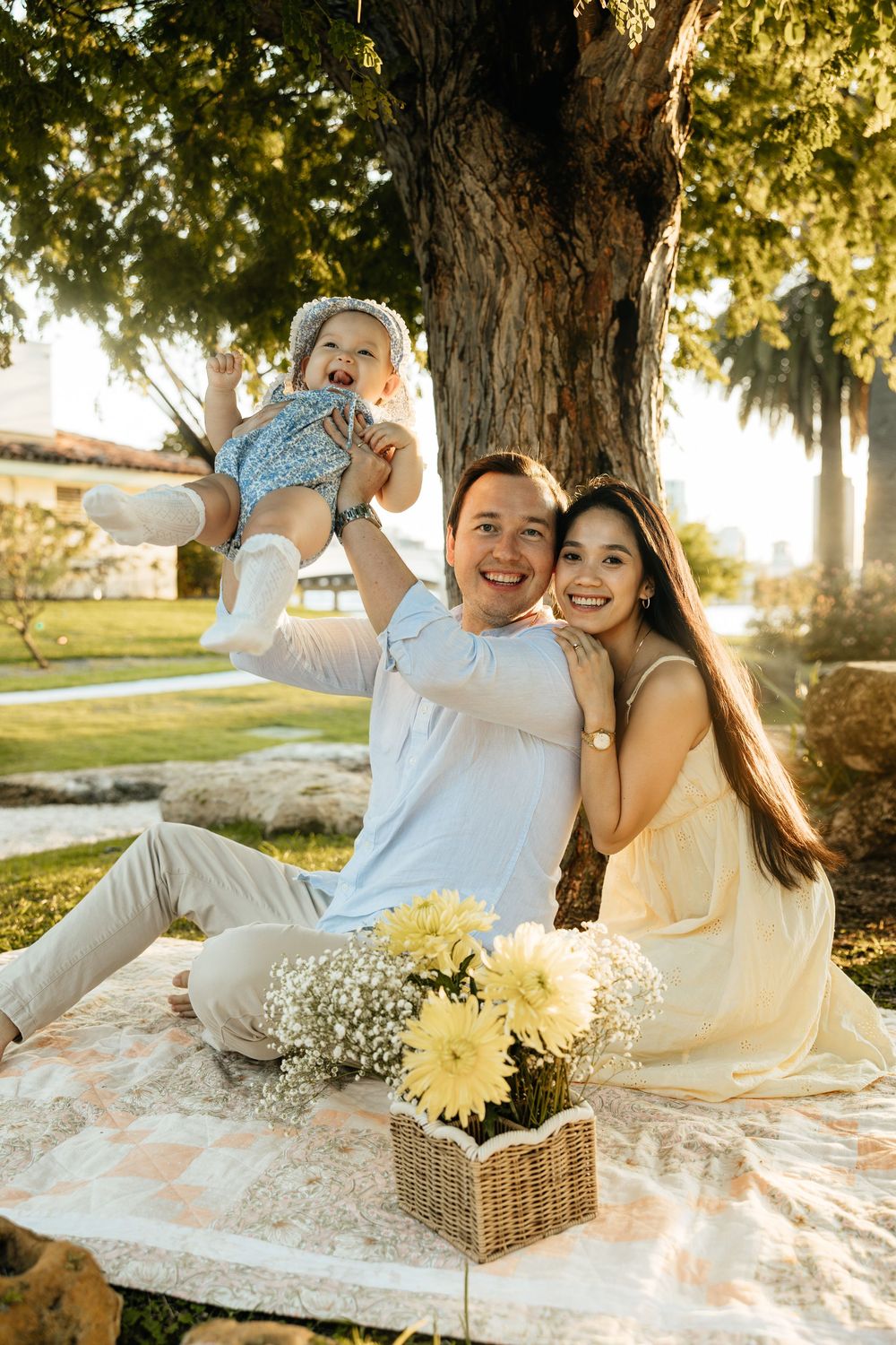 Natural, sunset family photos with golden light, a garden, and a toddler. Jacksonville Family Photographer - Lindsay McDow Photo