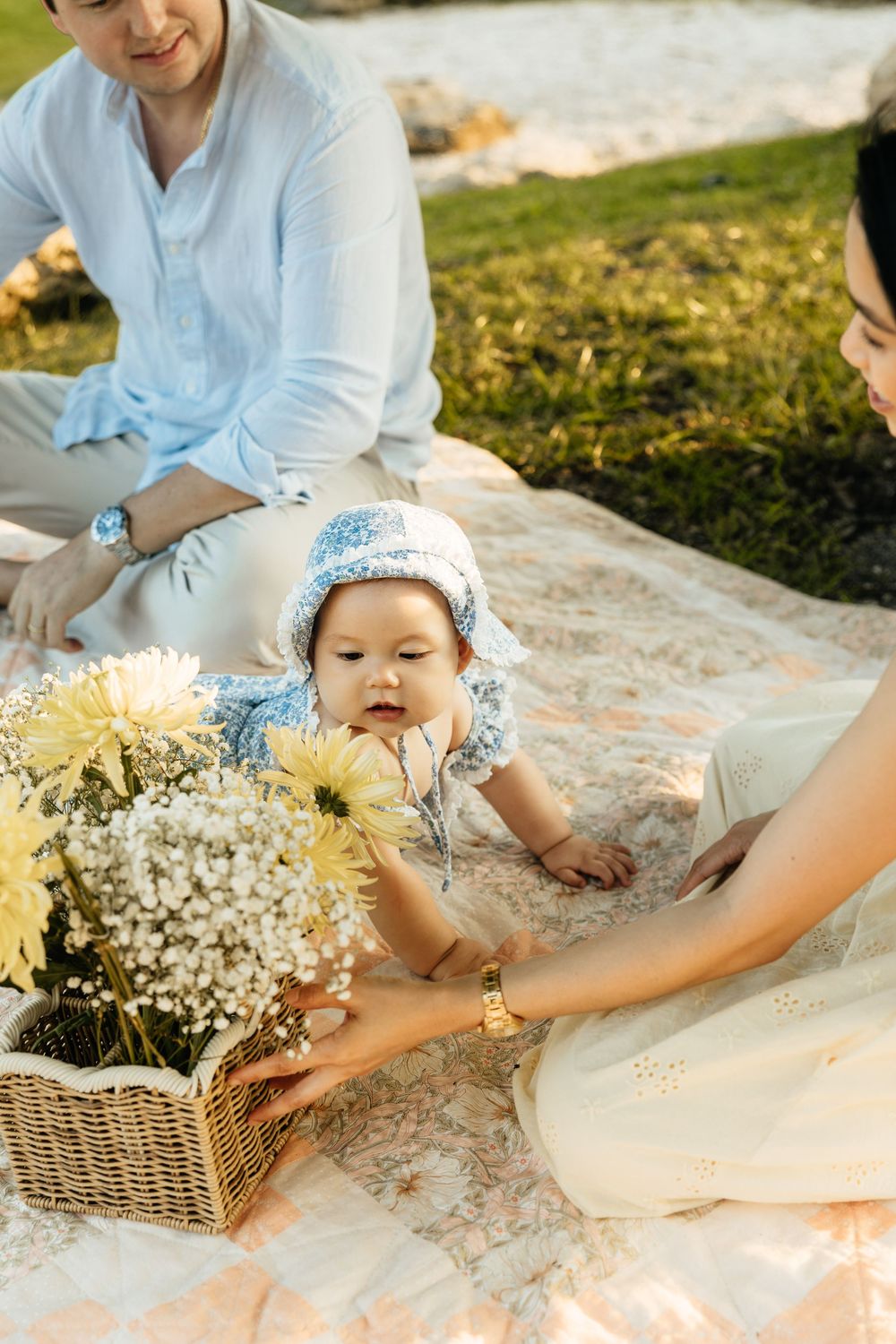 Natural, sunset family photos with golden light, a garden, and a toddler. Jacksonville Family Photographer - Lindsay McDow Photo