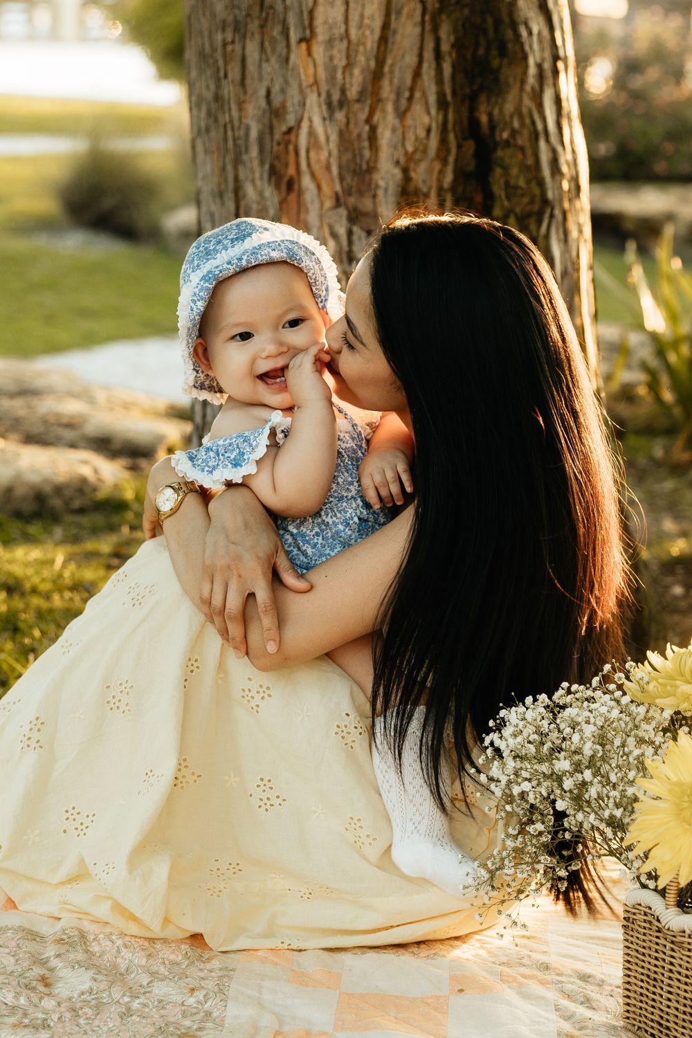 Natural, sunset family photos with golden light, a garden, and a toddler. Jacksonville Family Photographer - Lindsay McDow Photo