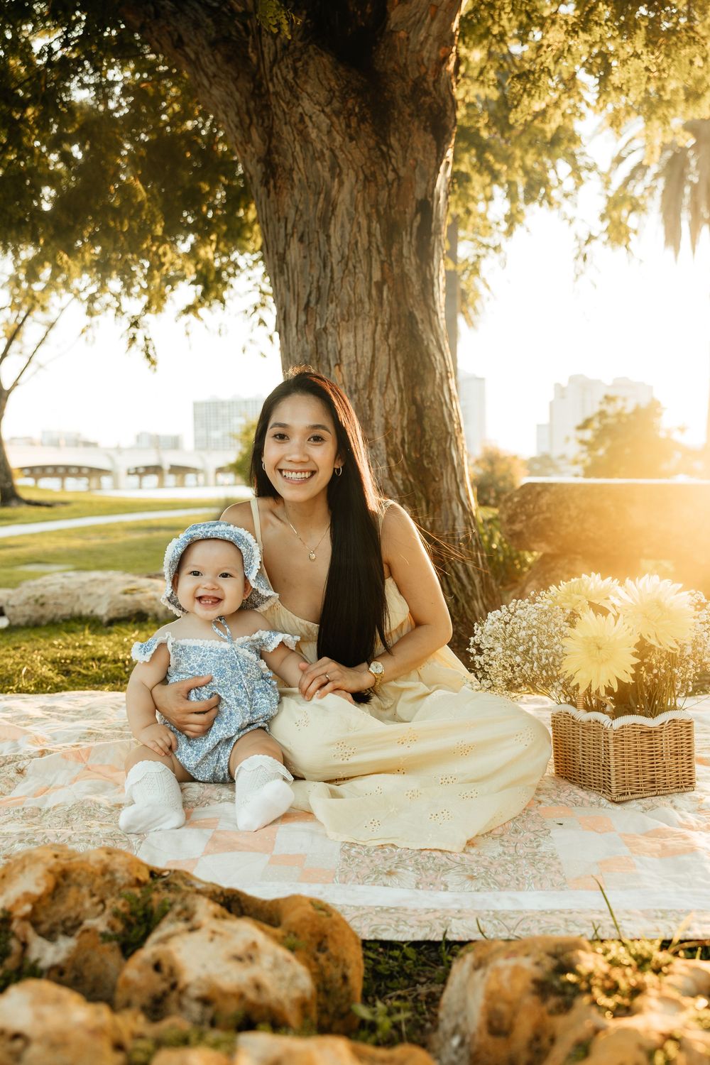 Natural, sunset family photos with golden light, a garden, and a toddler. Jacksonville Family Photographer - Lindsay McDow Photo