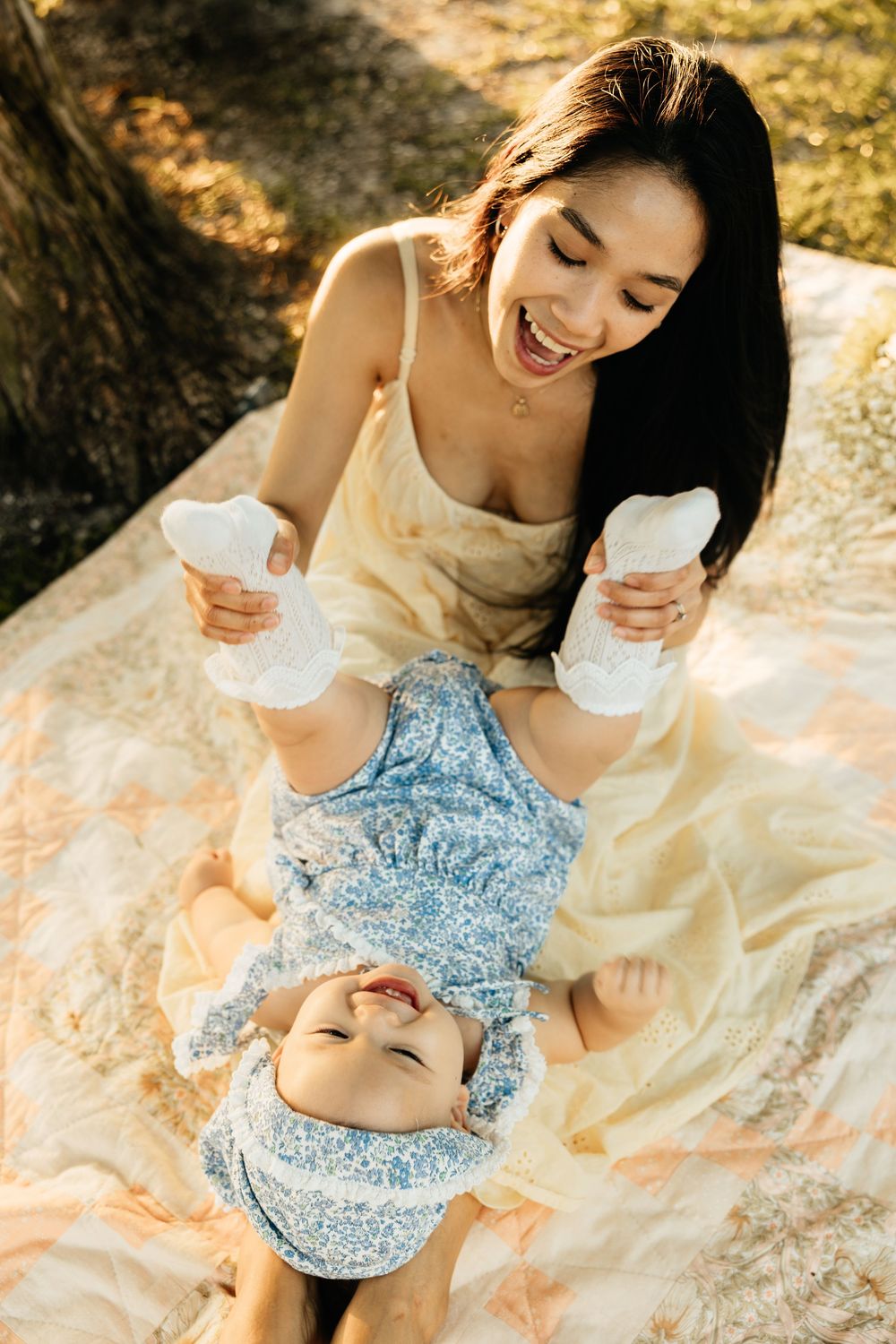 Natural, sunset family photos with golden light, a garden, and a toddler. Jacksonville Family Photographer - Lindsay McDow Photo