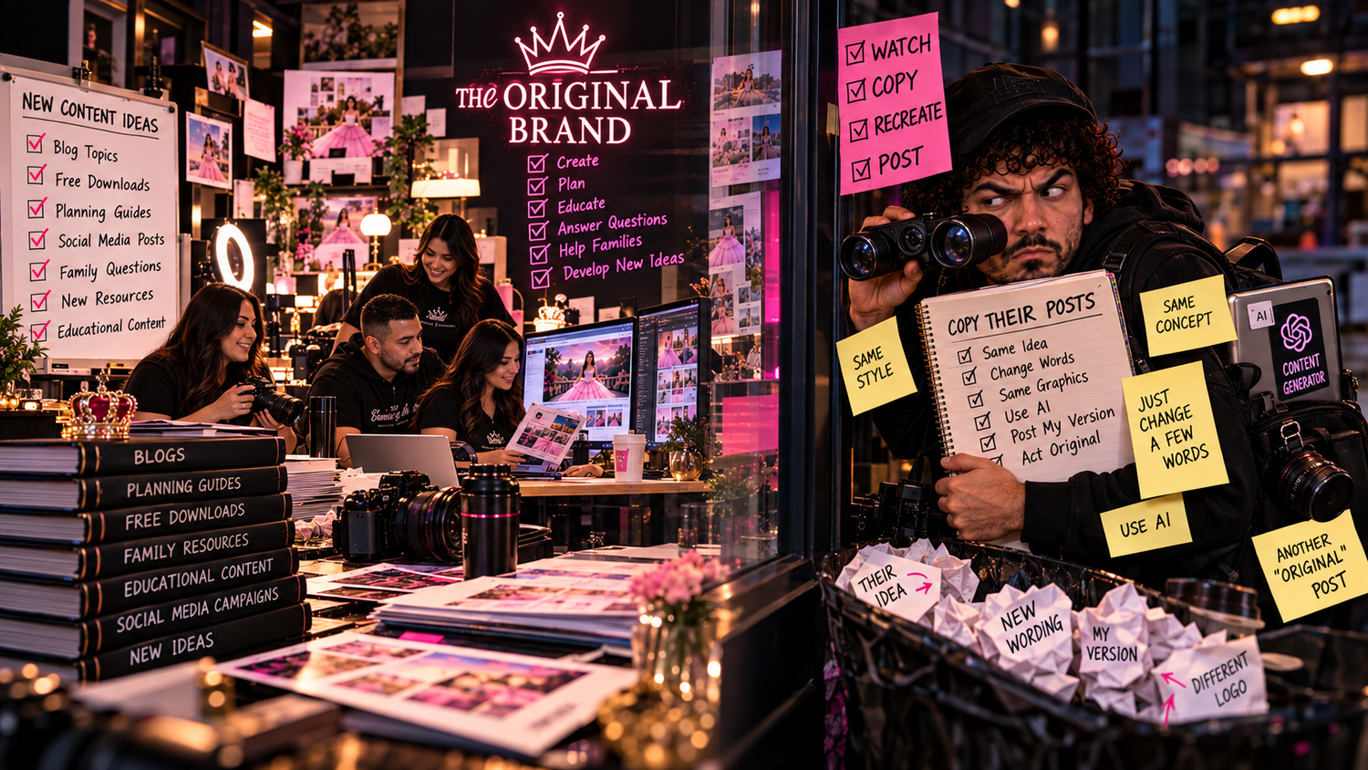 Imitation photography brand mirrors real quinceanera website content, planning resources and marketing design without its own identity.