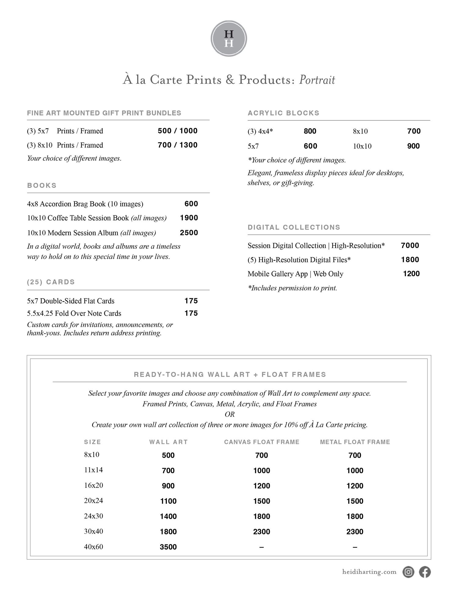 A restaurant menu page showing A La Carte pricing and products with sections for soups, rolls, and made-to-order wall art frames.