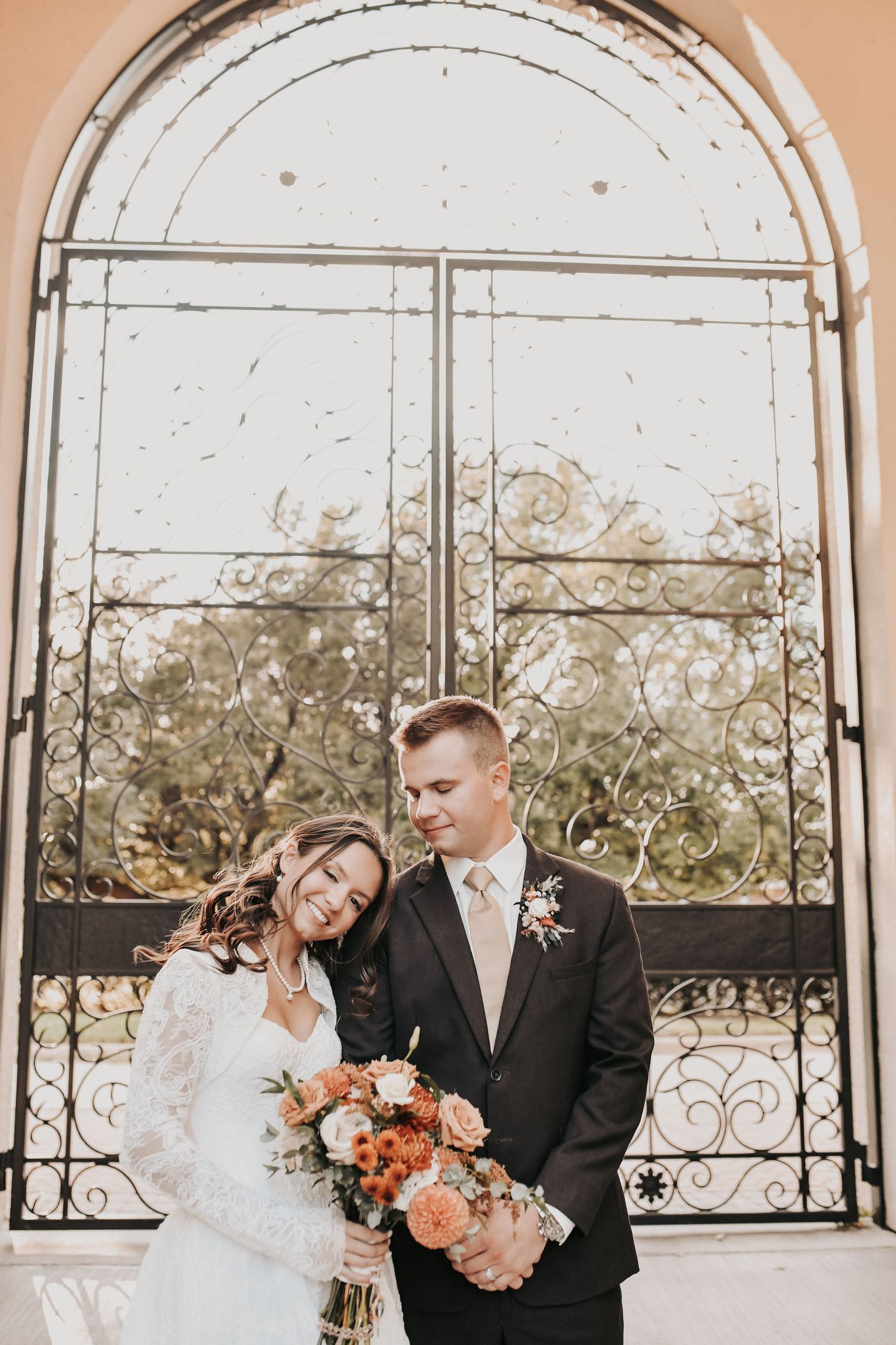 Family wedding portraits outside St Ann Catholic Parish in Coppell