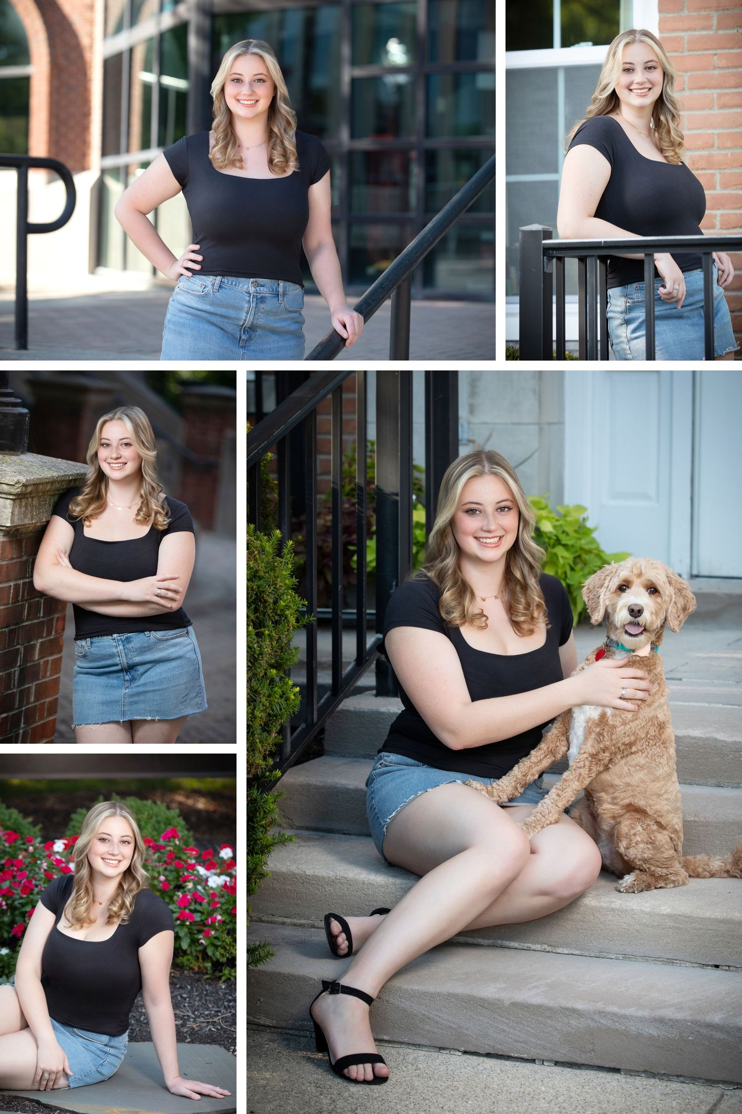 Delaware Christian senior pictures in downtown Delaware Ohio with her dog, natural light, and beautiful outdoor urban portraits.