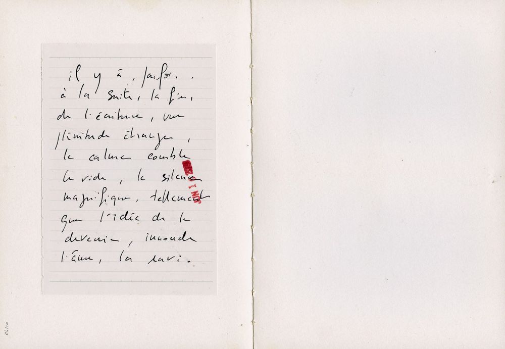 Handwritten French poem on aged paper in black ink with red accent, displayed in an open book layout.