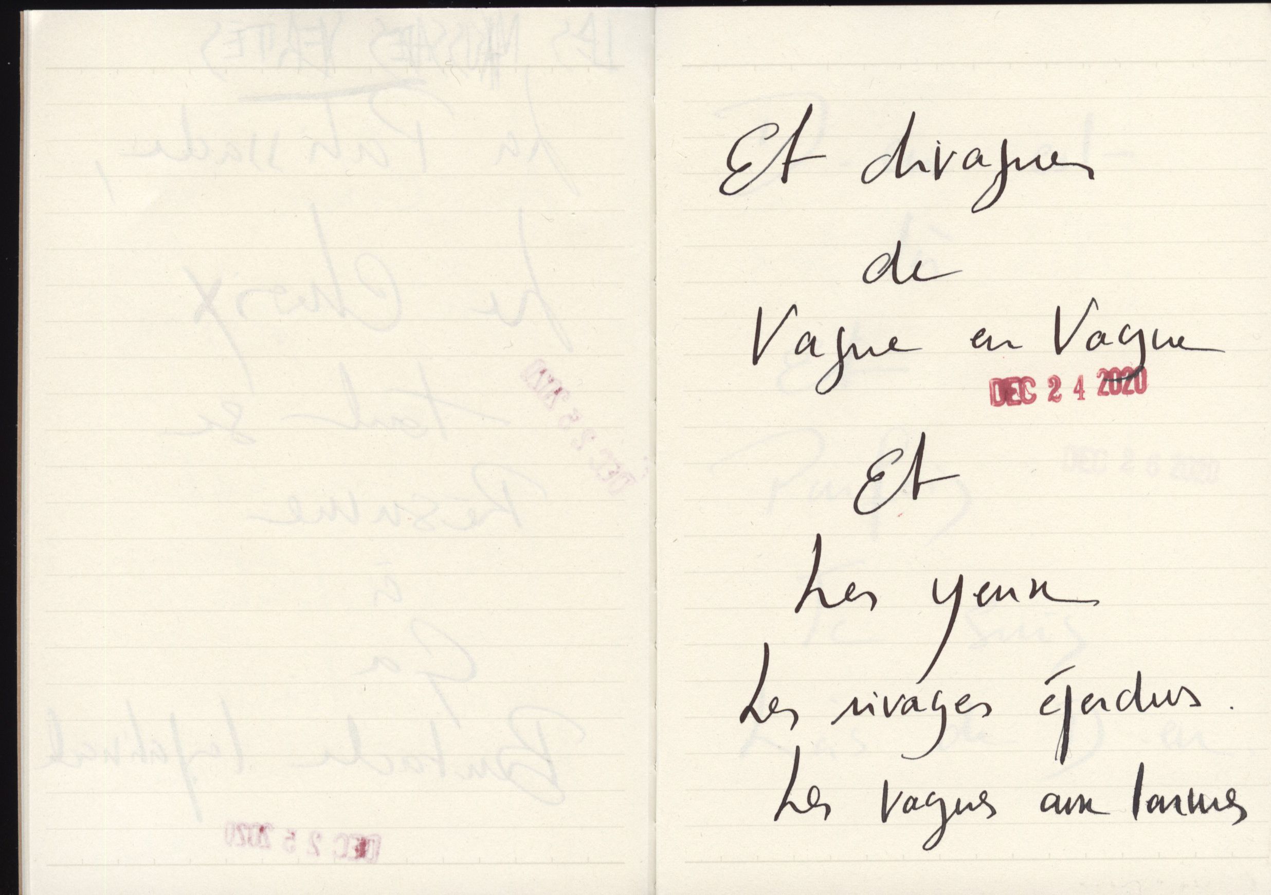 Handwritten French poem in black ink on white paper with elegant cursive script.