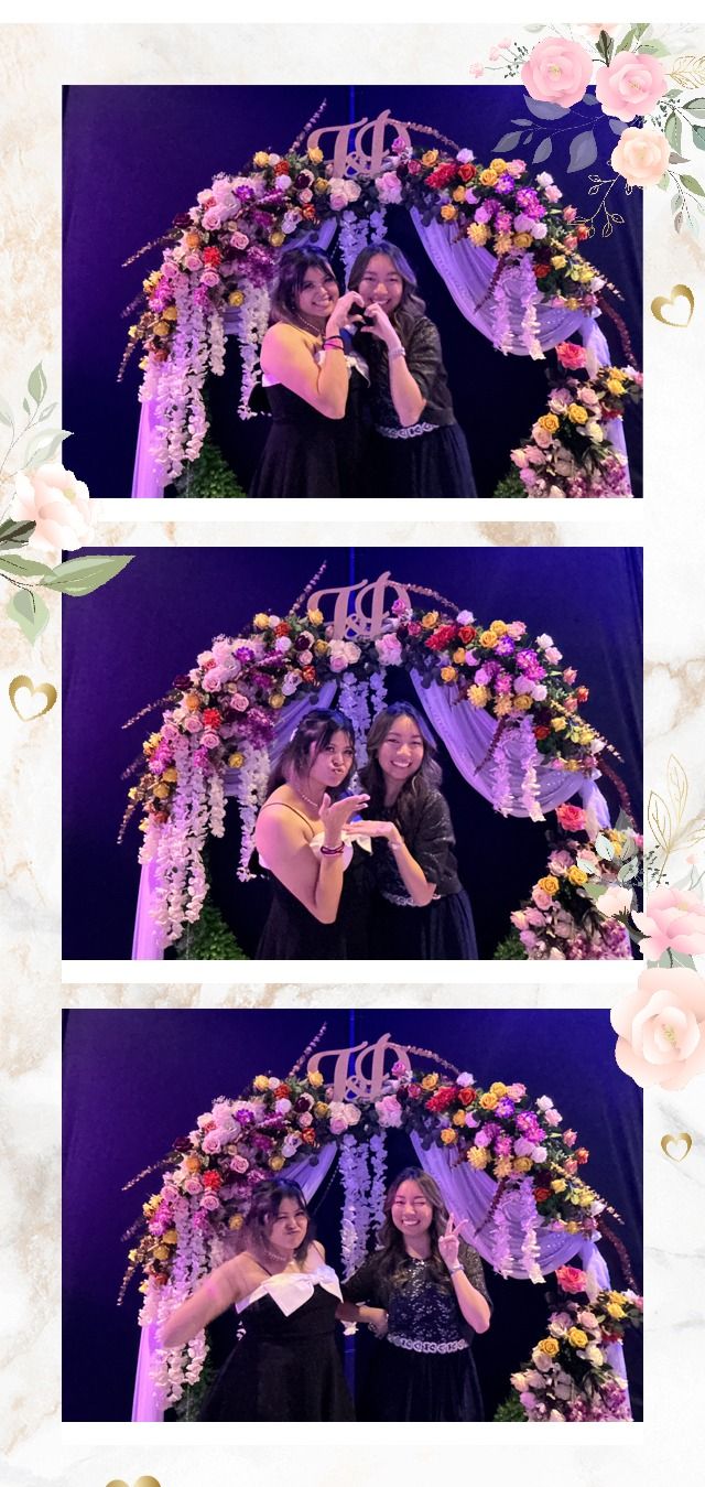 Two wedding guests making peace and heart signs on a 2x6 photobooth strip at Diamond Event Center in Tucson, by N&D Media.