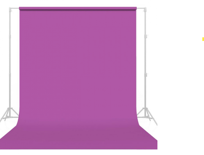 Purple photography backdrop on a studio stand with white metal support frame for professional photo shoots.