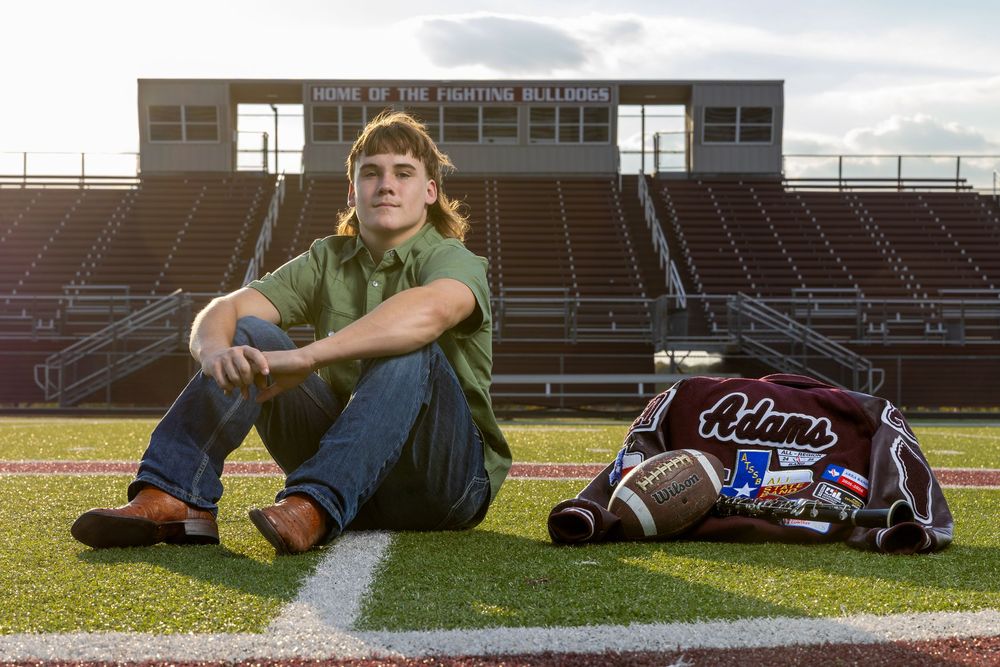 football and band portraits