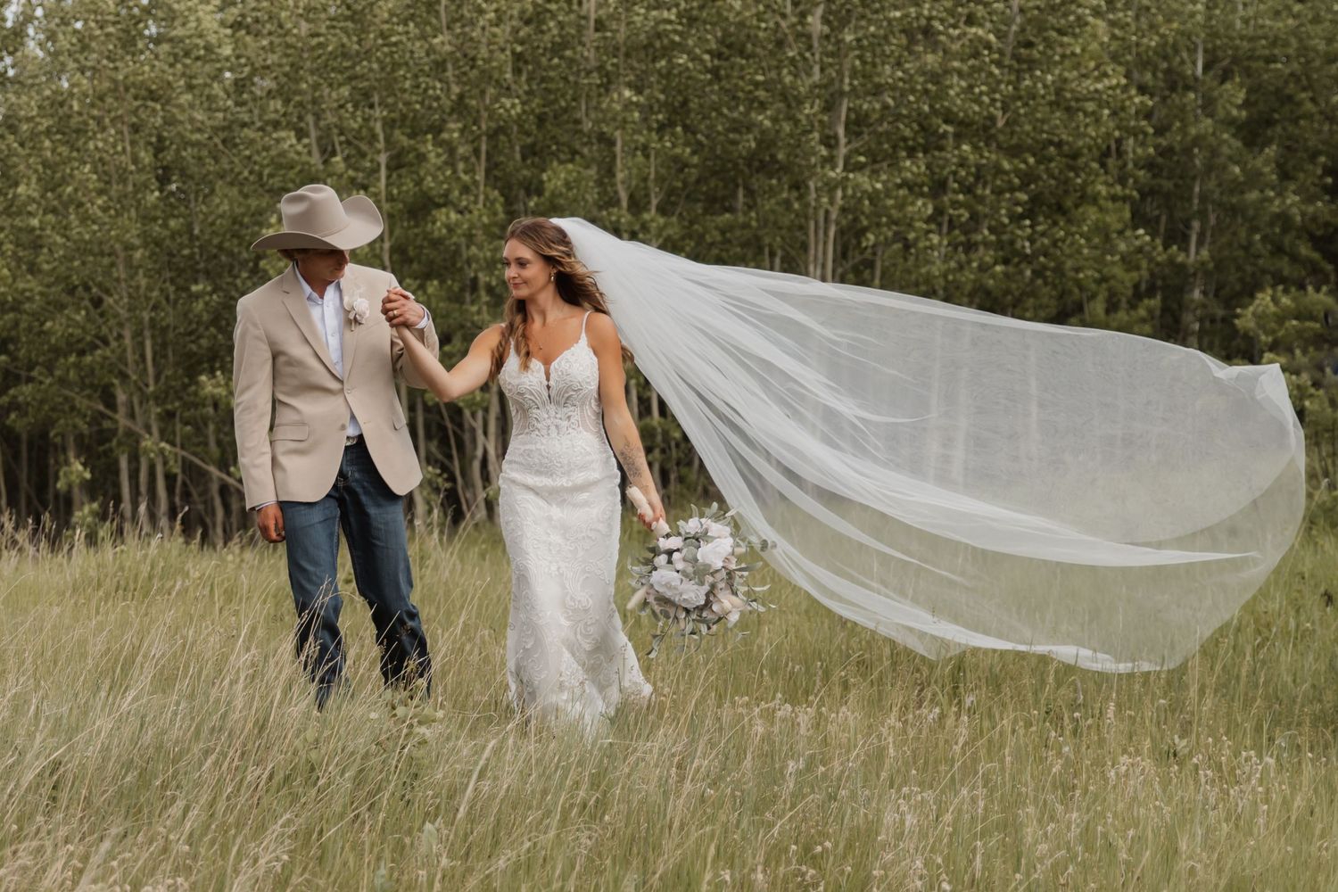 Bride and Groom on their farm Northwest of Edmonton