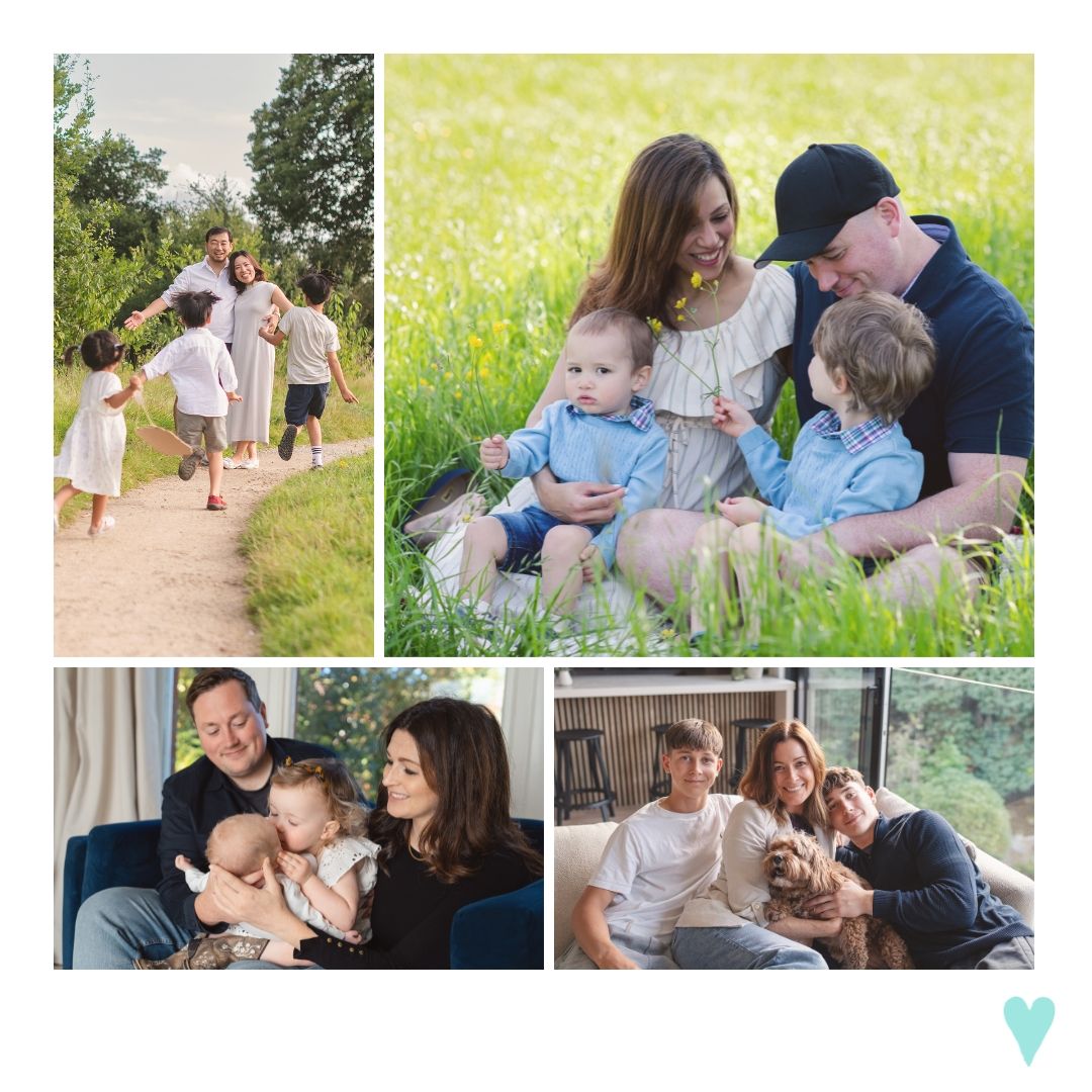Artistic photo collage showcasing pregnancy journey and baby's first year milestones.