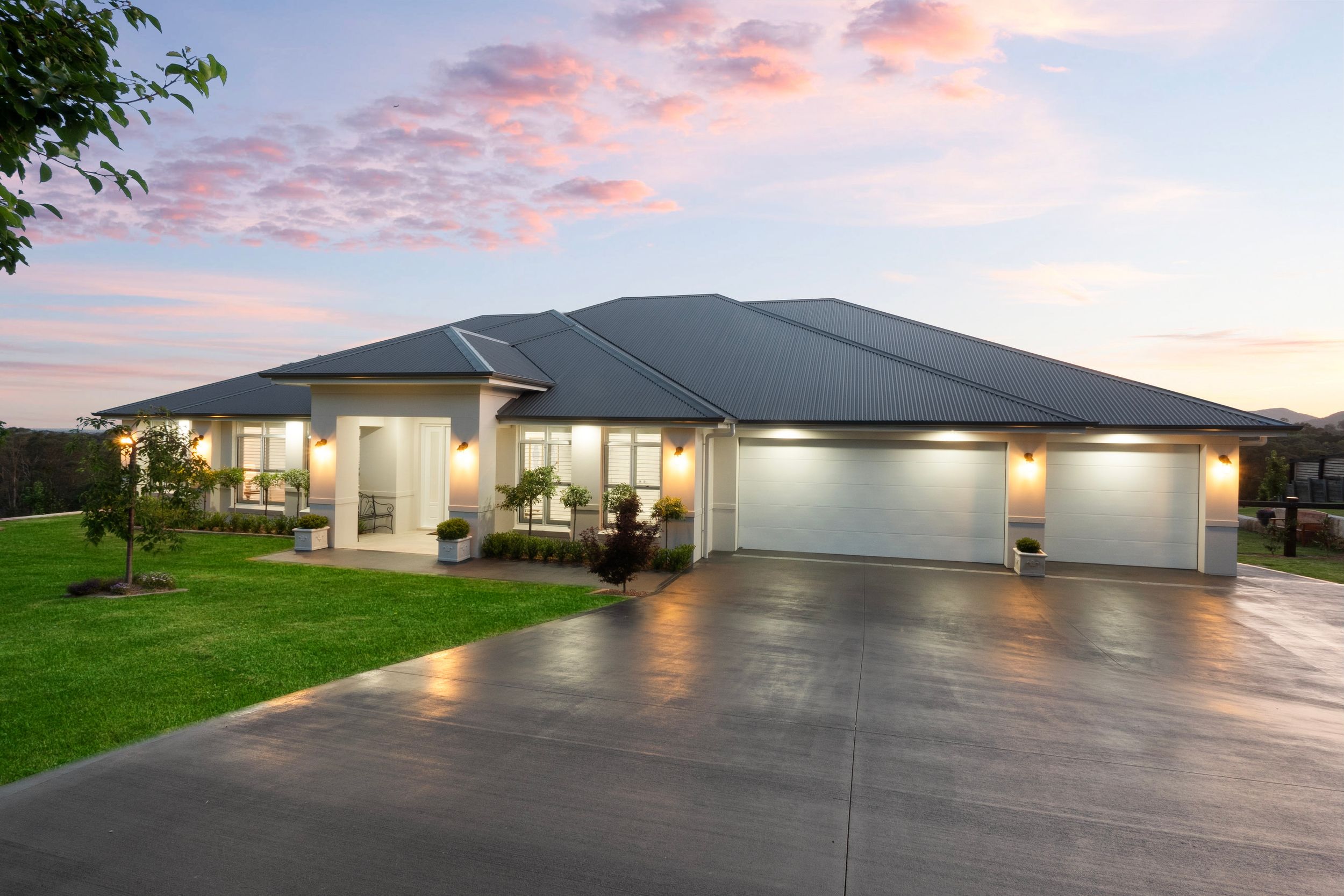 Dusk photo of rural home