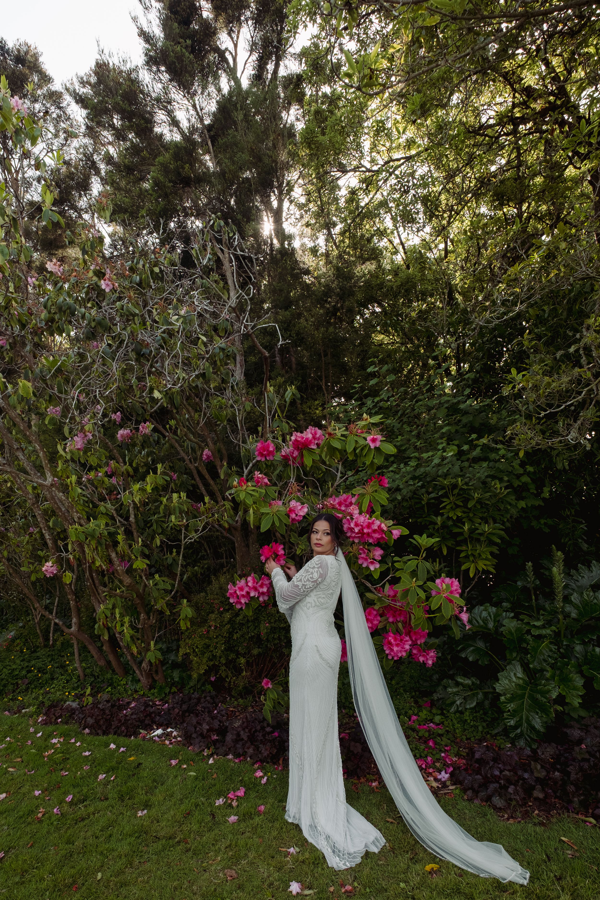 Bride during a post wedding photo shoot at the conservatory of flowers.